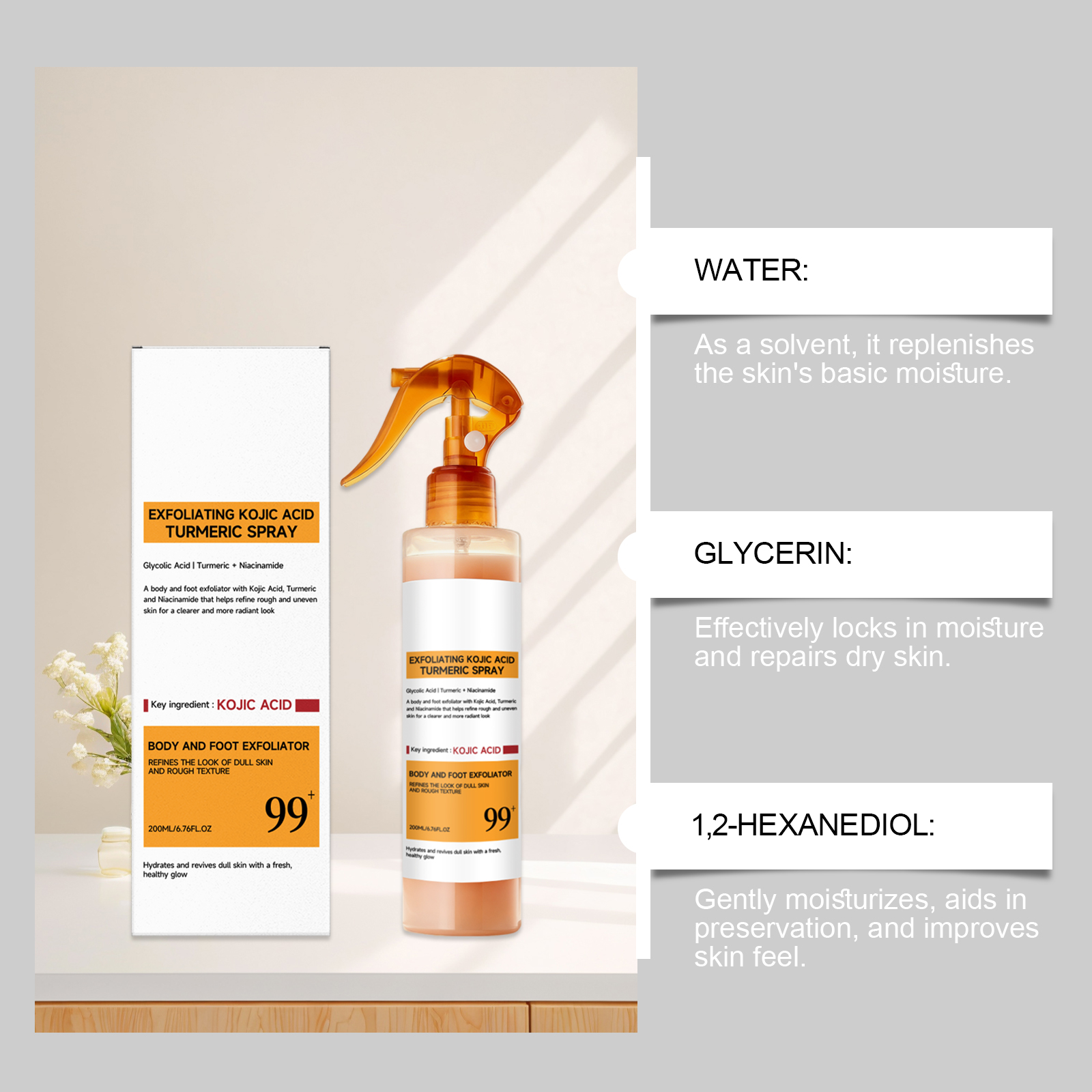 Exfoliating Skin Care Essence Spray Brighten Complexion Smooth Texture Hydrate Moisturize Soften Facial Skin