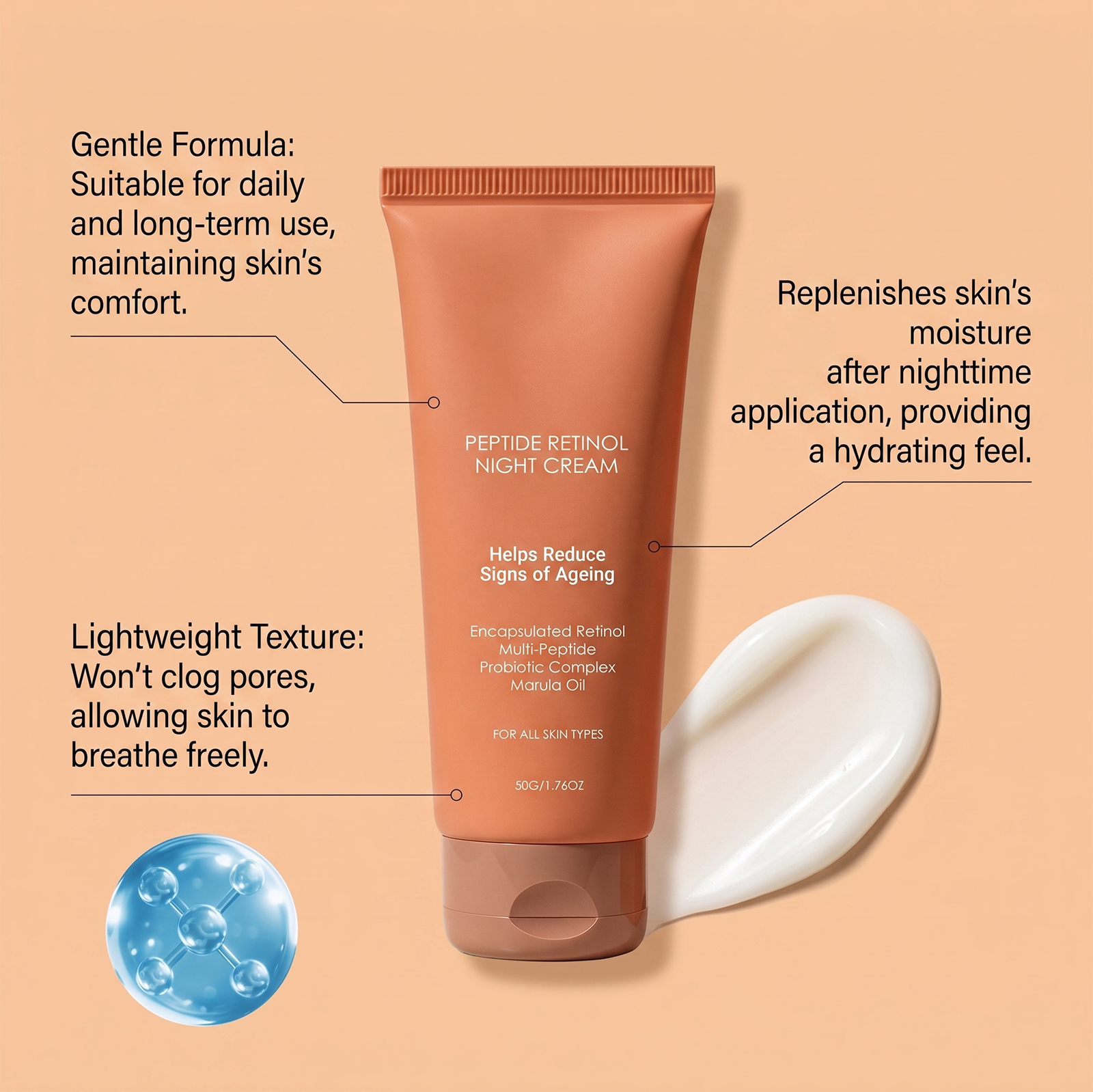 Retinol Cream Gentle Moisturizing Hydrating SkinFriendly Soft Smooth Easy To Spread Facial Skin Care Cream
