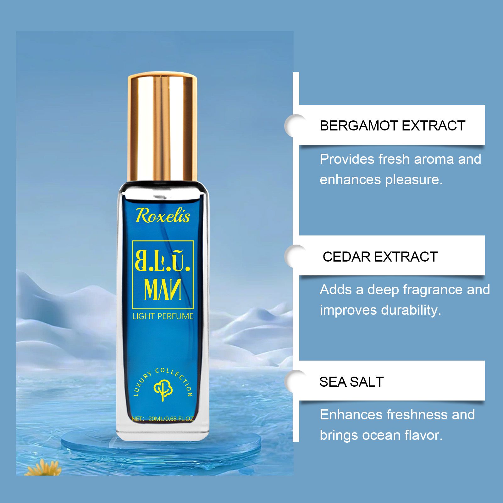 Oceanic Woody Luxury Eau De Toilette Bergamot Cedar Fresh Long Lasting Portable