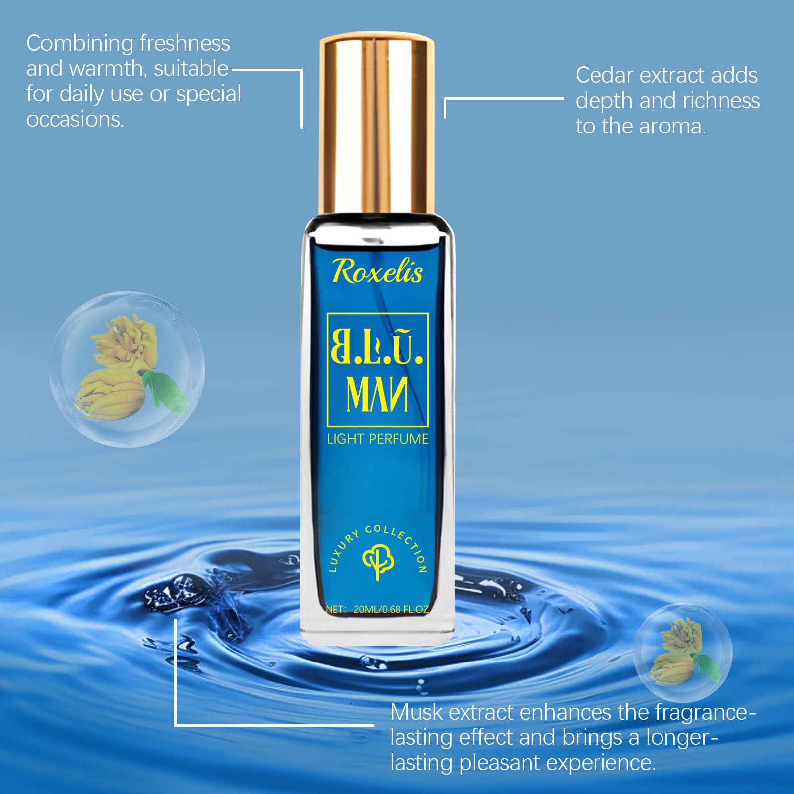 Oceanic Woody Luxury Eau De Toilette Bergamot Cedar Fresh Long Lasting Portable