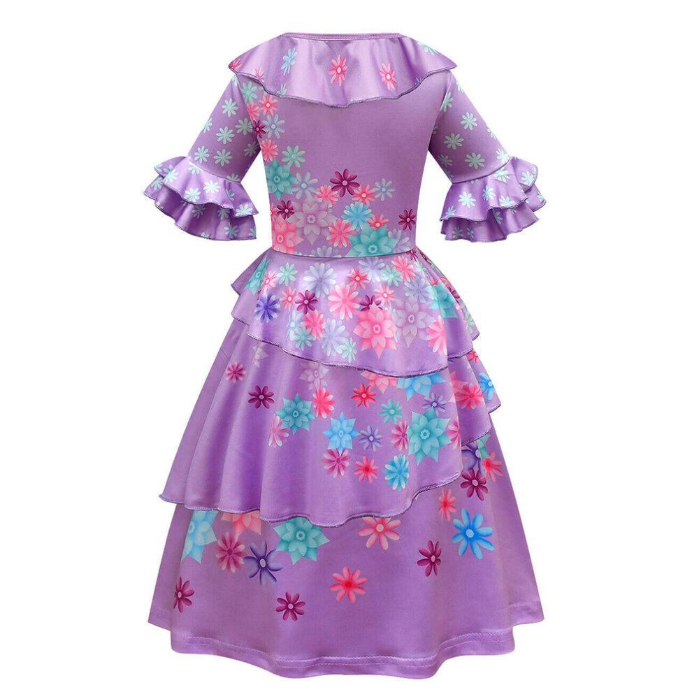 (6-7 Years) Girls Encanto Isabella Cosplay Costume Ruffle Floral Princess Dress Party Bi