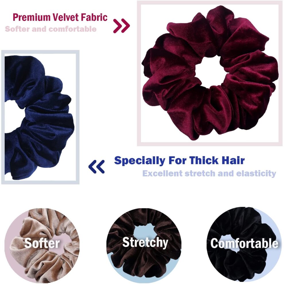 Extra Large Scrunchies for Women Thick Hair, Premium Velvet Big Scrunchy, Soft R