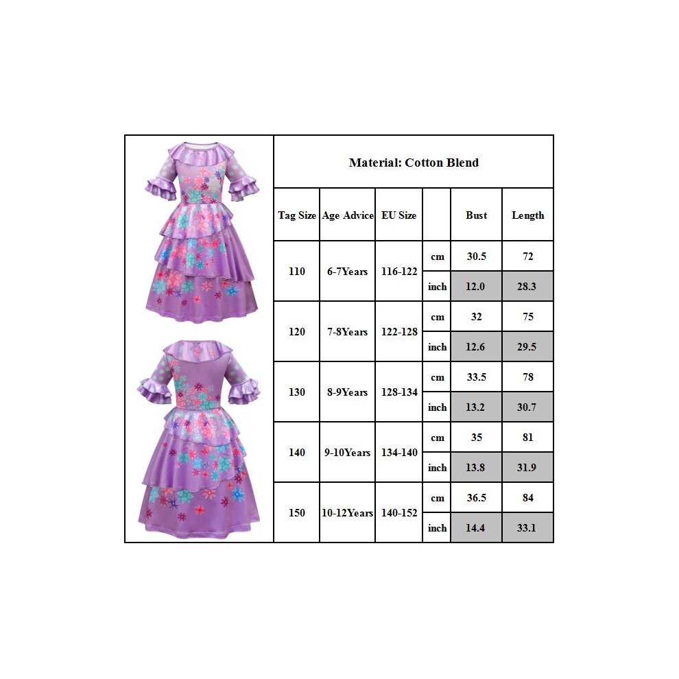 (6-7 Years) Girls Encanto Isabella Cosplay Costume Ruffle Floral Princess Dress Party Bi