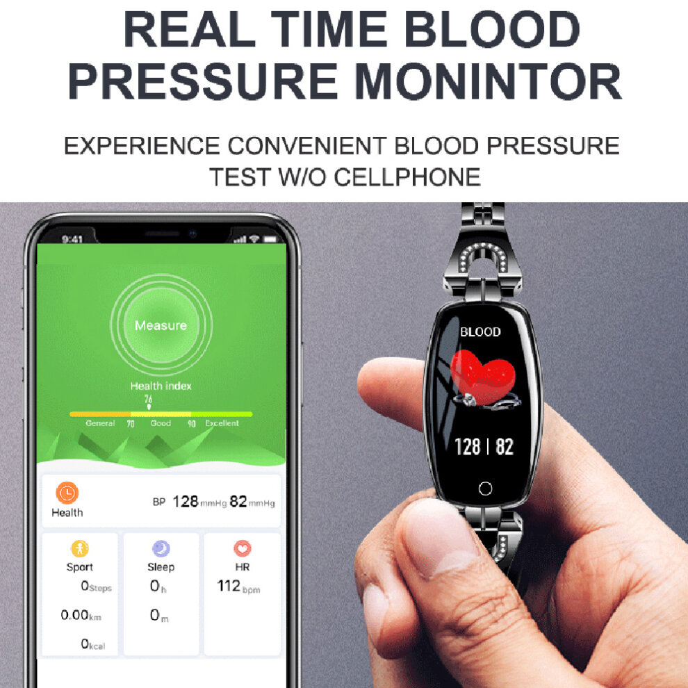 Smart Watch Bluetooth Bracelet  Lady Luxury Fitness Tracker Wristwatch Band with Heart Rate Monitor Variation Reminder Pedometer IP67 Waterproof Gold