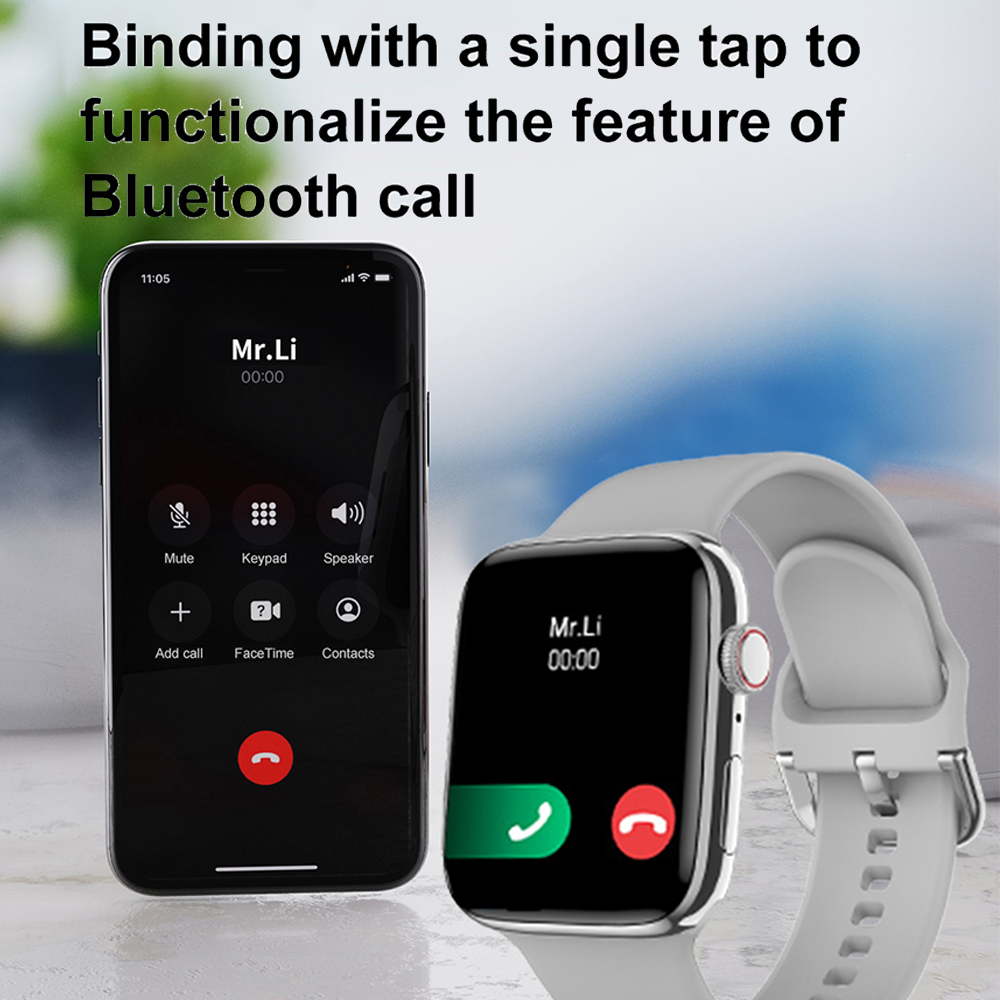 (Grey) Smart Watch 2.0 Inch HD Screen Original for Men Bluetooth Call NFC Series 8 Smartwatch Temperature Monitoring