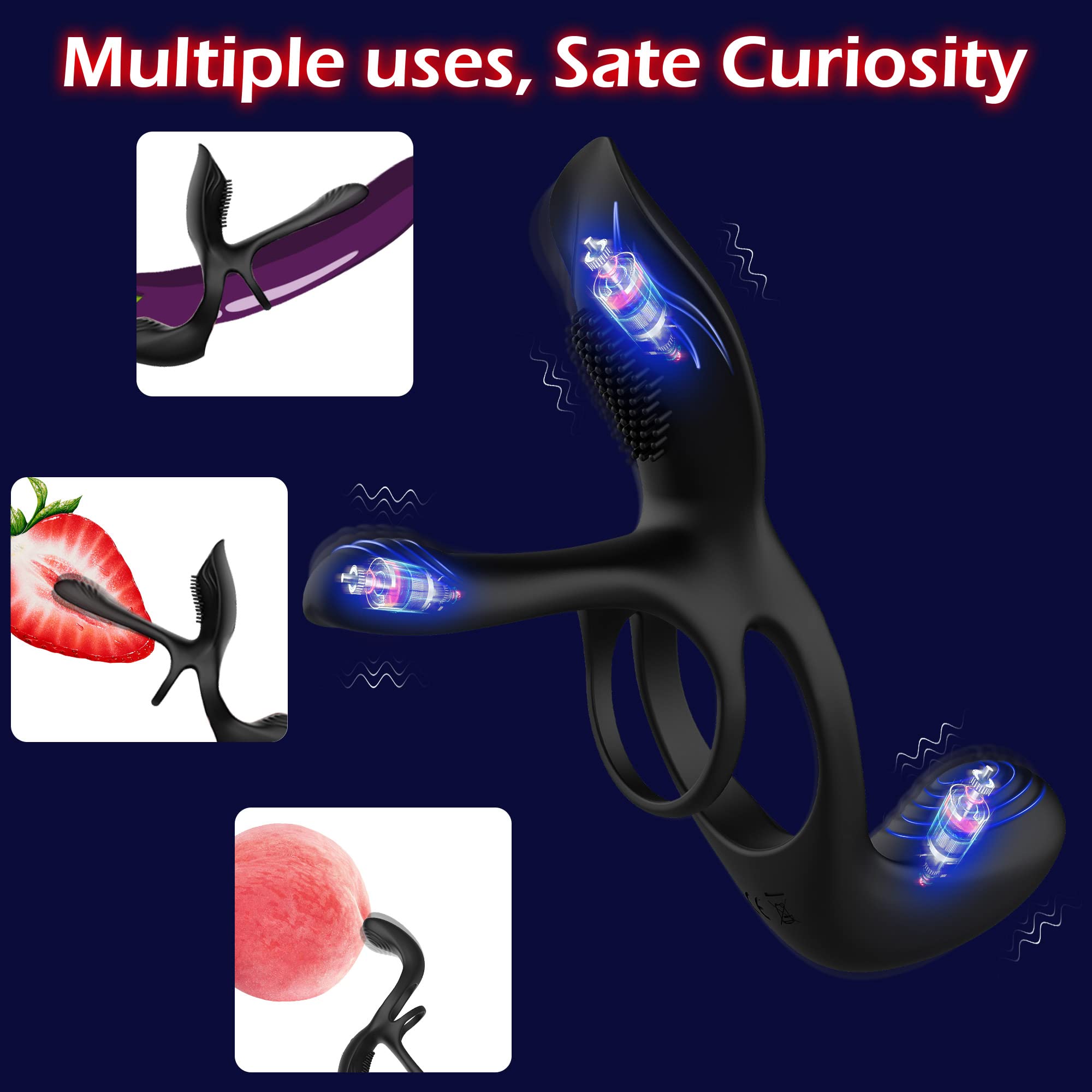 Vibrator for Couple 3 in 1 Vibrating Cock Ring Men Penis Rings Vibrators Perineum G spot Clitorals Massage Stimulator Sex Novelties with 10 Modes Adult Toys for Men and Women Sex Pleasure