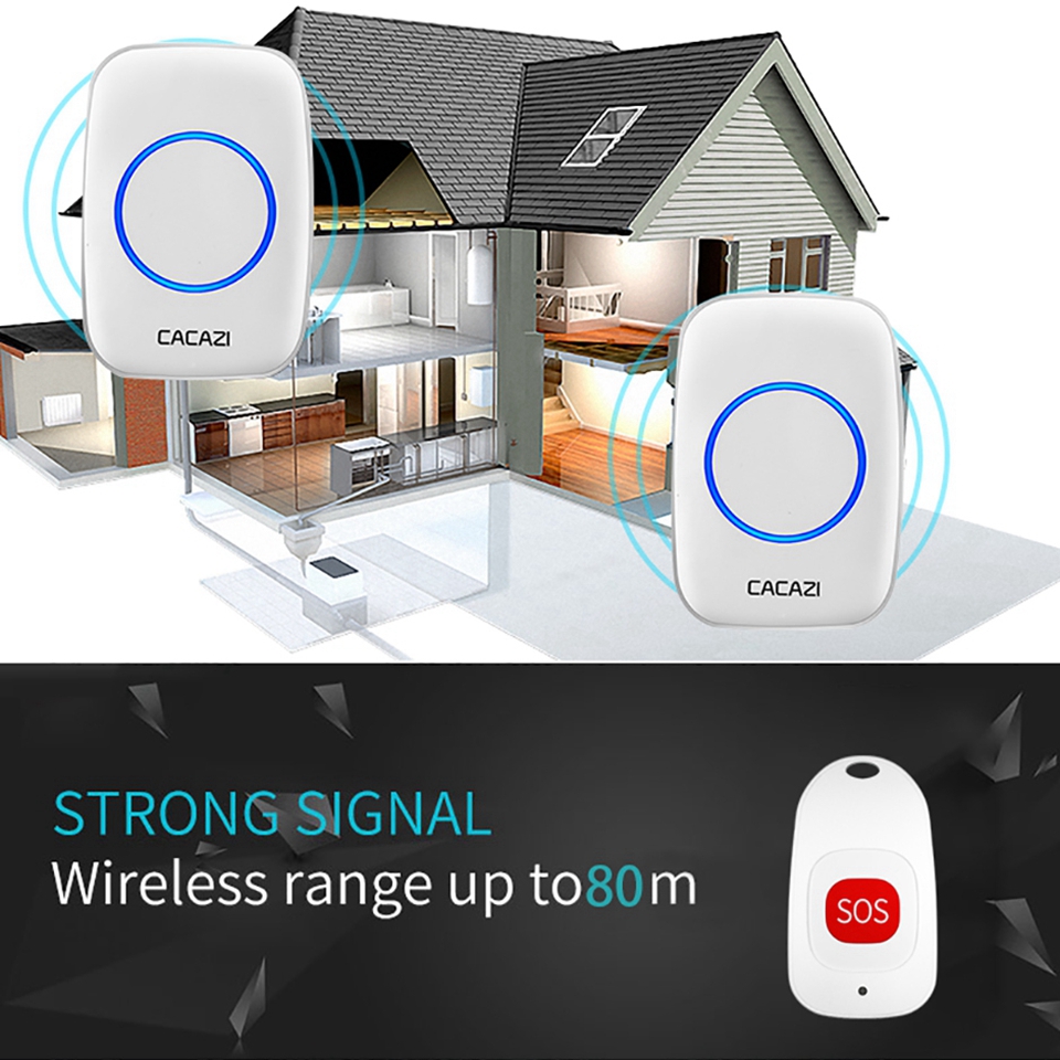 Smart Home Wireless Pager Doorbell Old man Emergency Alarm Calling Bell 80m Remote Lanyard SOS Button