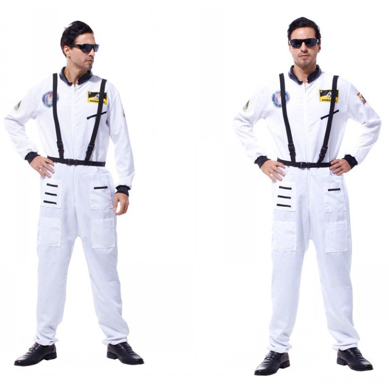 (165~175cm) Mens Astronaut Costume Spaceman Suit Fancy Dress Cosplay Halloween Party Funny Outfit for Adult Men