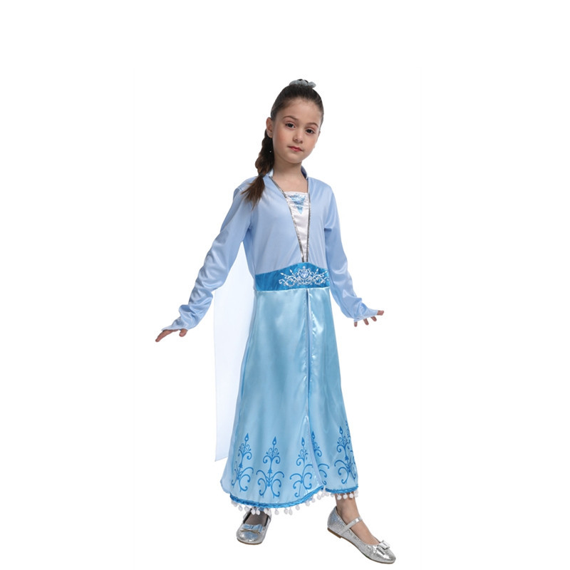 (110~120cm) Elsa Costume Princess Dress Girls Fancy Dress for Carnival Birthday Party Halloween