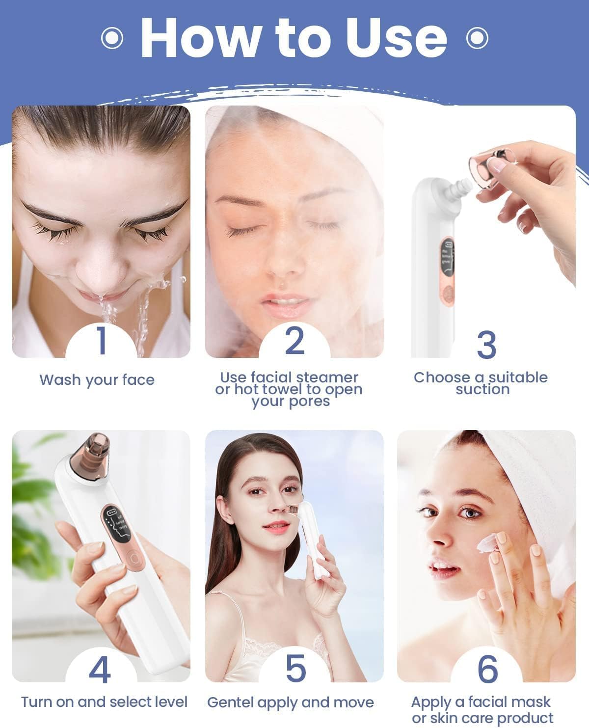 Blackhead Remover Pore Vacuum Removal Extractor Pore Cleaner Tool Kit with Blue Light