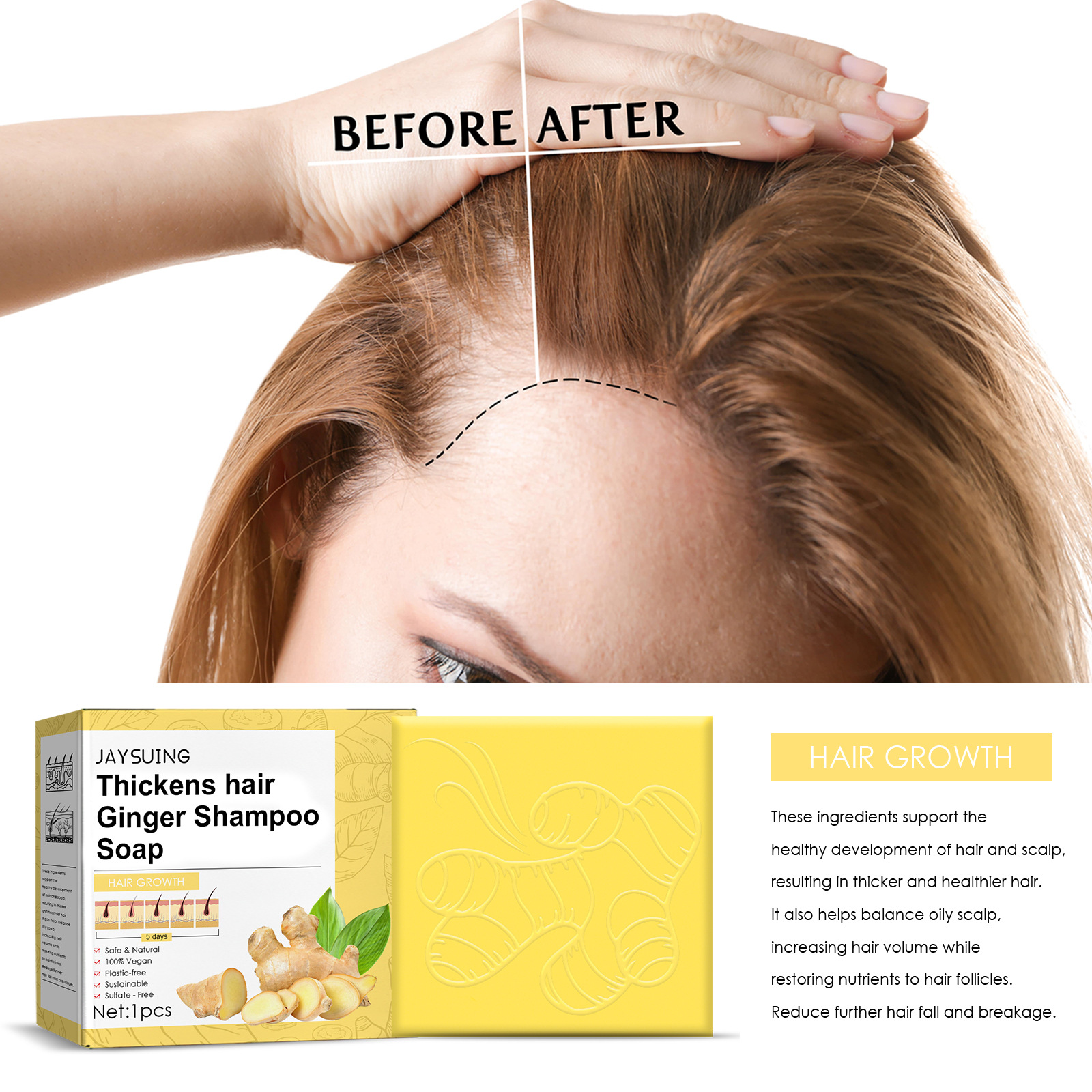 Hair Growth Shampoo Soap Herbal Hair-Growth Soap Bar Anti Hair Loss Promotes Thicker Stronger Hair
