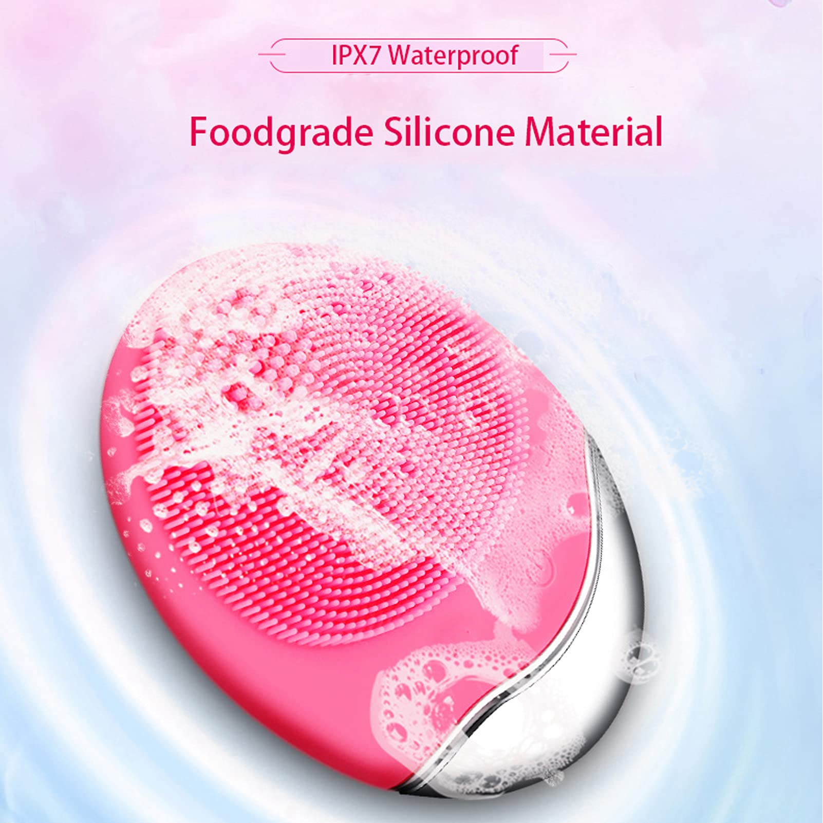 (Rose Red) Electric Silicone Face Cleanser Brush Scrubber Ultrasonic Vibrating Facial Cleansing Brush Facial Massager Tool for Exfoliating Removing Blackhead