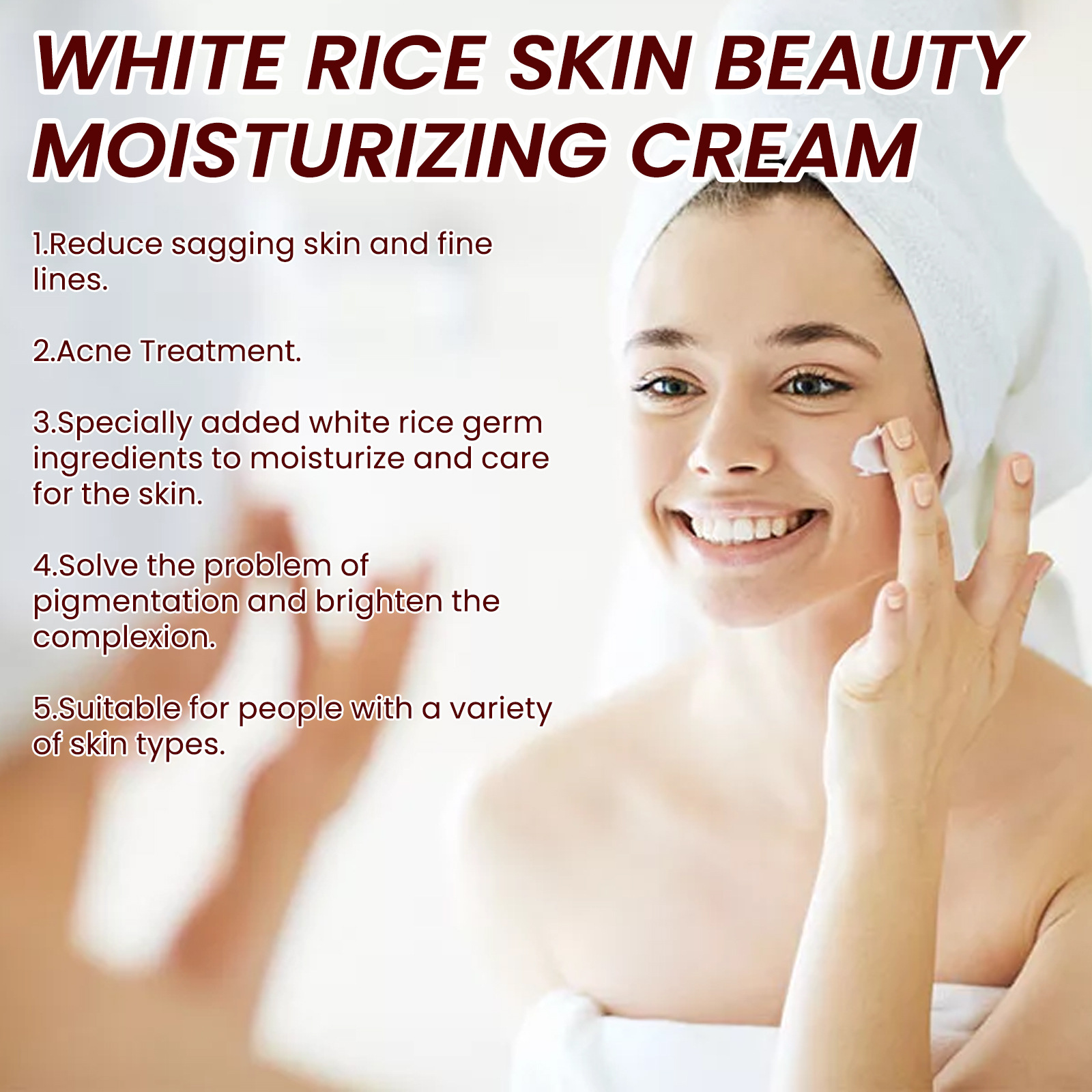 Whitening Cream White Rice Facial Moisturizer Anti Aging Wrinkles Remove Fade Fine Lines Tighten Pore Rejuvenating Moisturizing Brightening Nourishing