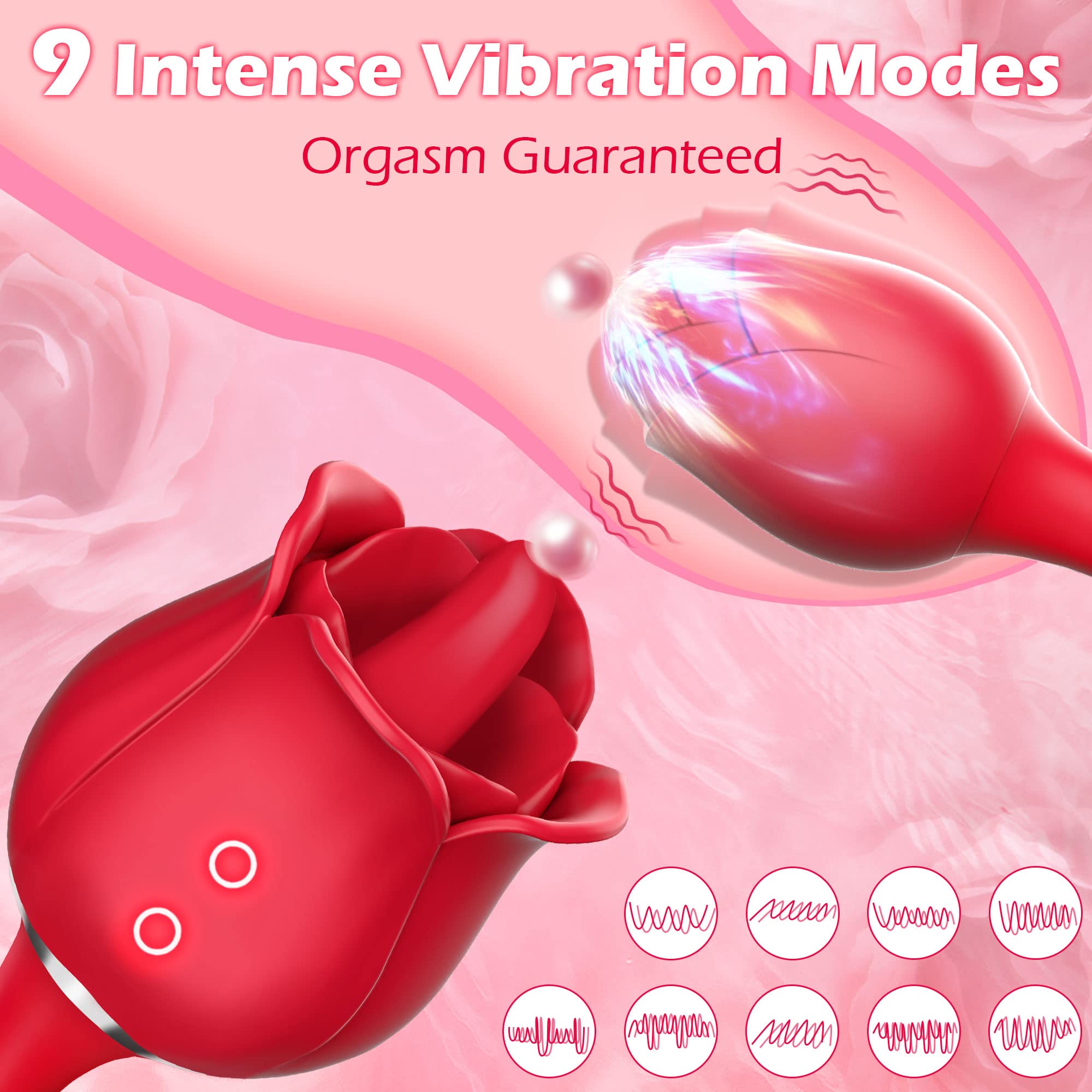 Rose Sex Toy G Spot Vibrator for Women Adjustable Massager Wand Dildo Tongue Adult Toys with 9 Tongue Licking and Vibrating Modes