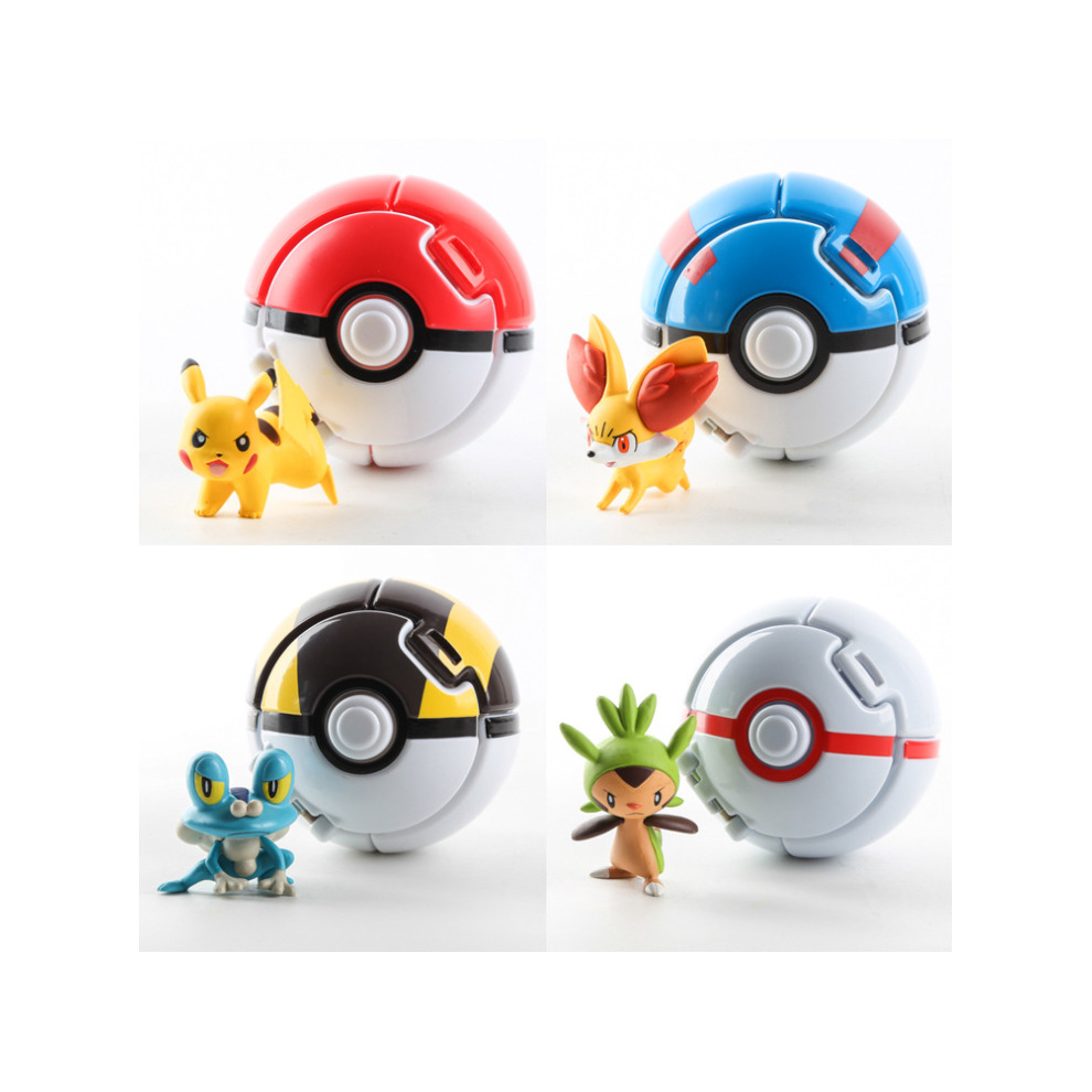 Pokemon 4 pieces set bouncing poke ball touch pop-up fighting toy