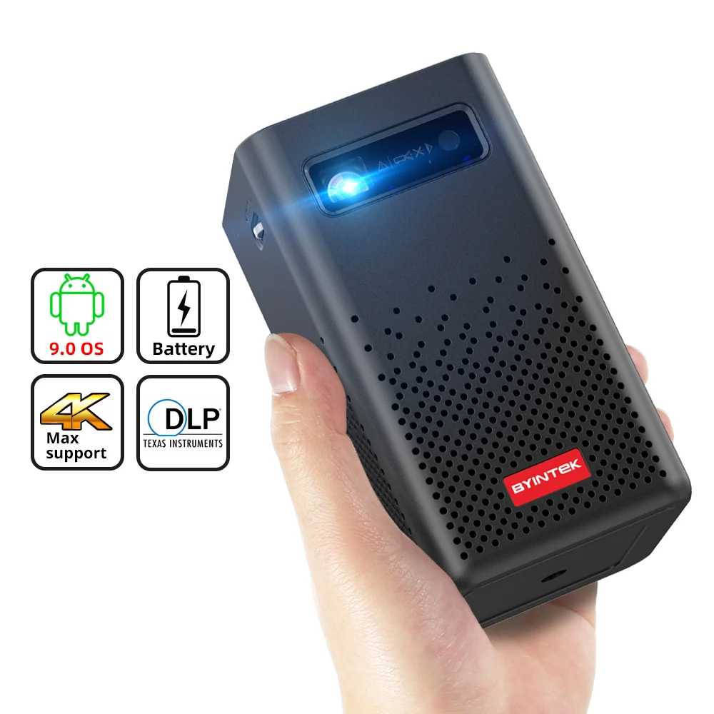 3D Projector Battery Powered Portable HD LED Wifi Projector Supports 1080P 4K Android 9.0 OS