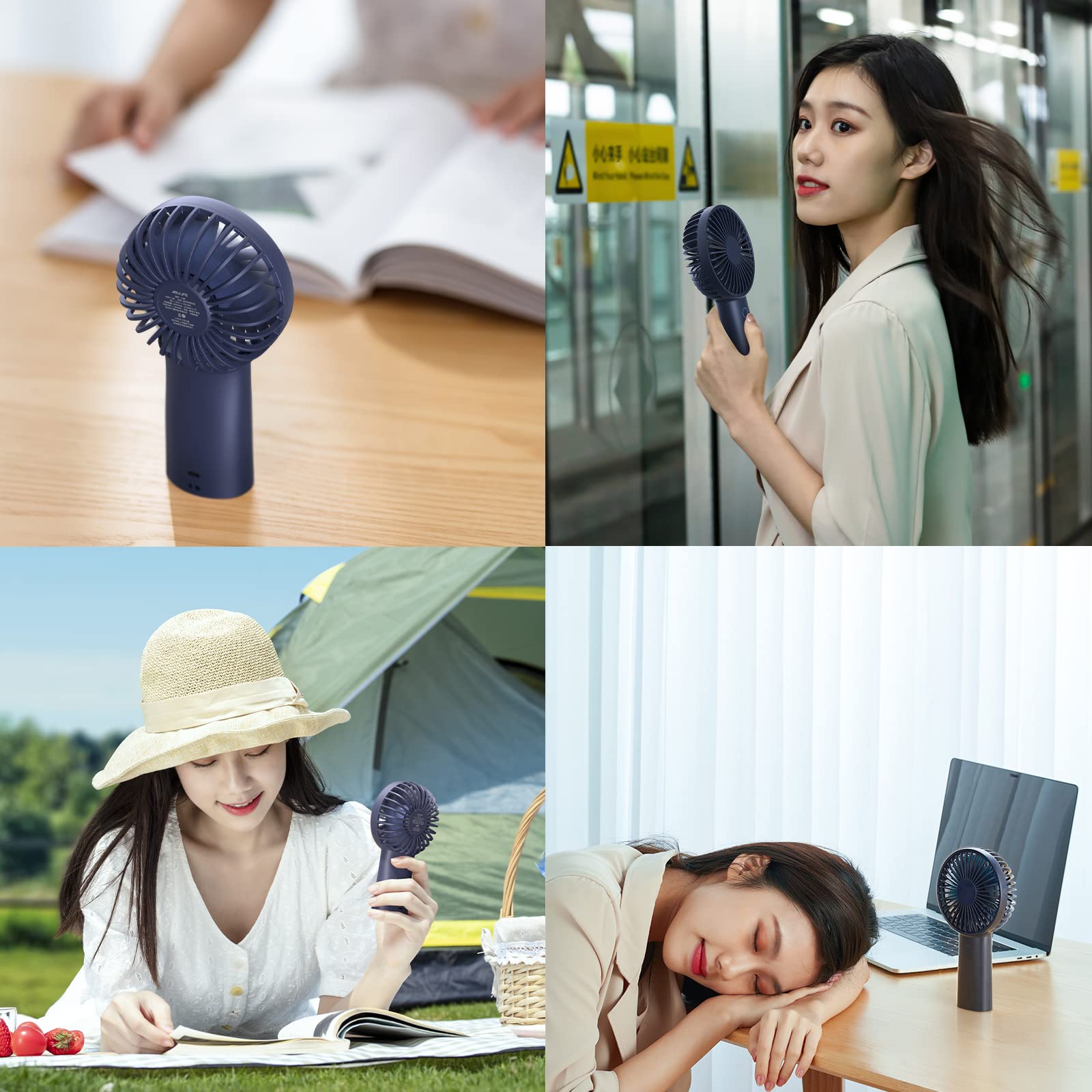 Mini Hand Fan USB Rechargeable with 3 Speeds for Travel Commute Picnic Office Blue