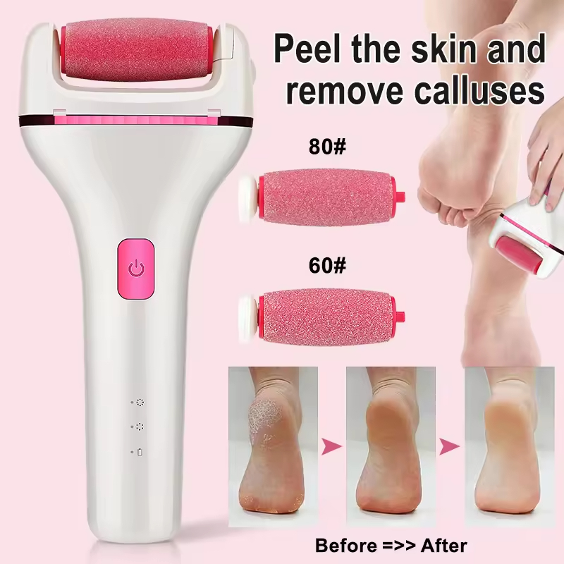 (Pink) Electronic Callus Remover Electric Foot Callus Remover Wireless Portable Vacuum Adsorption Foot Grinder Rechargeable Sharpener Pedicure Tool 2 Speeds