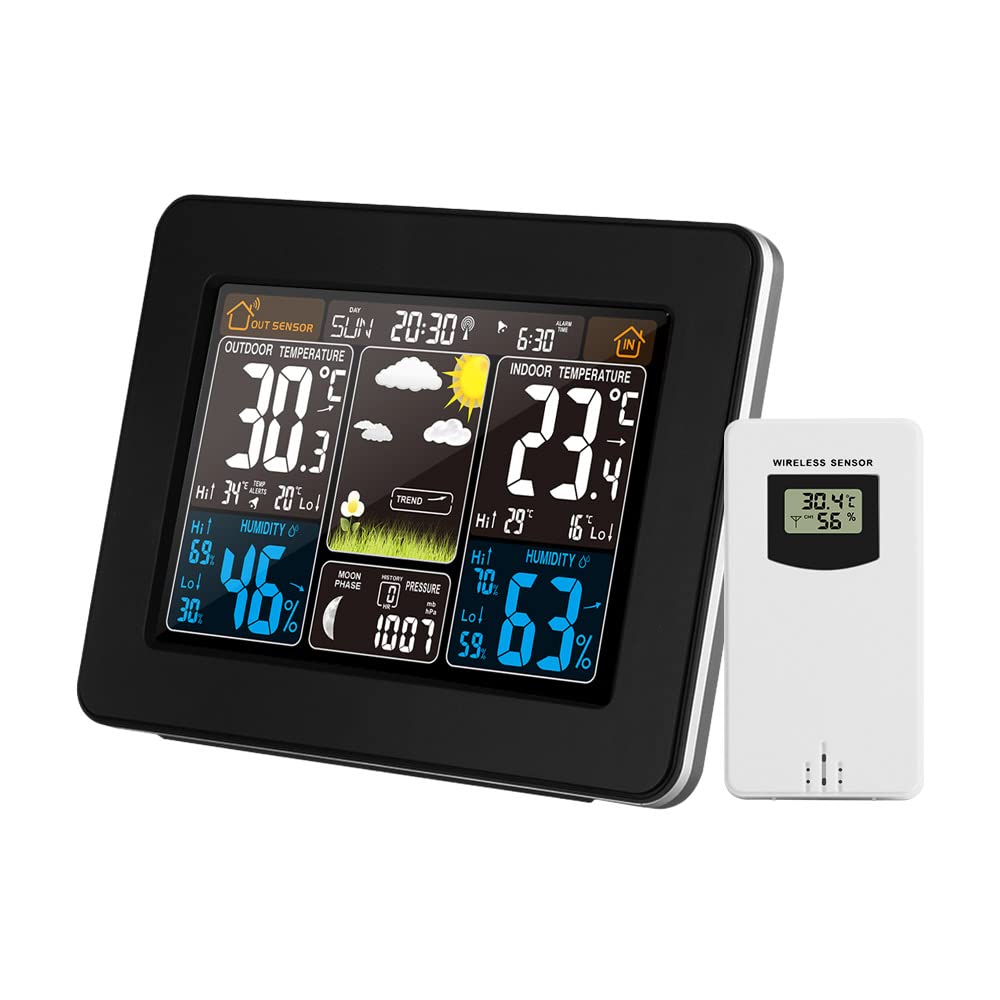 LCD Digital Wireless Weather Station Clock Indoor Outdoor Thermometer Forecast Humidity Calendar Alarm Clock Digital Thermometer Hygrometer Remote Sensor