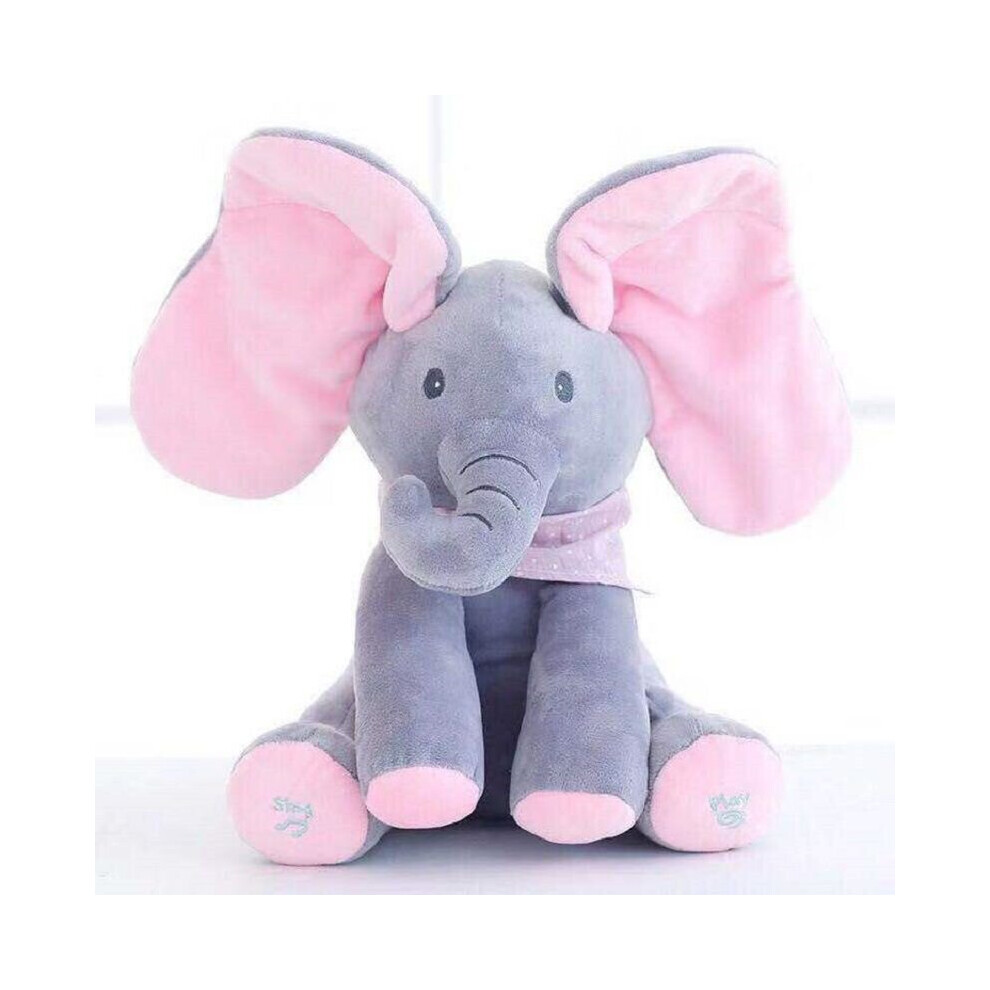 Pink Gray Peek-a-boo Elephant Singing Baby Plush Toy Stuffed Doll