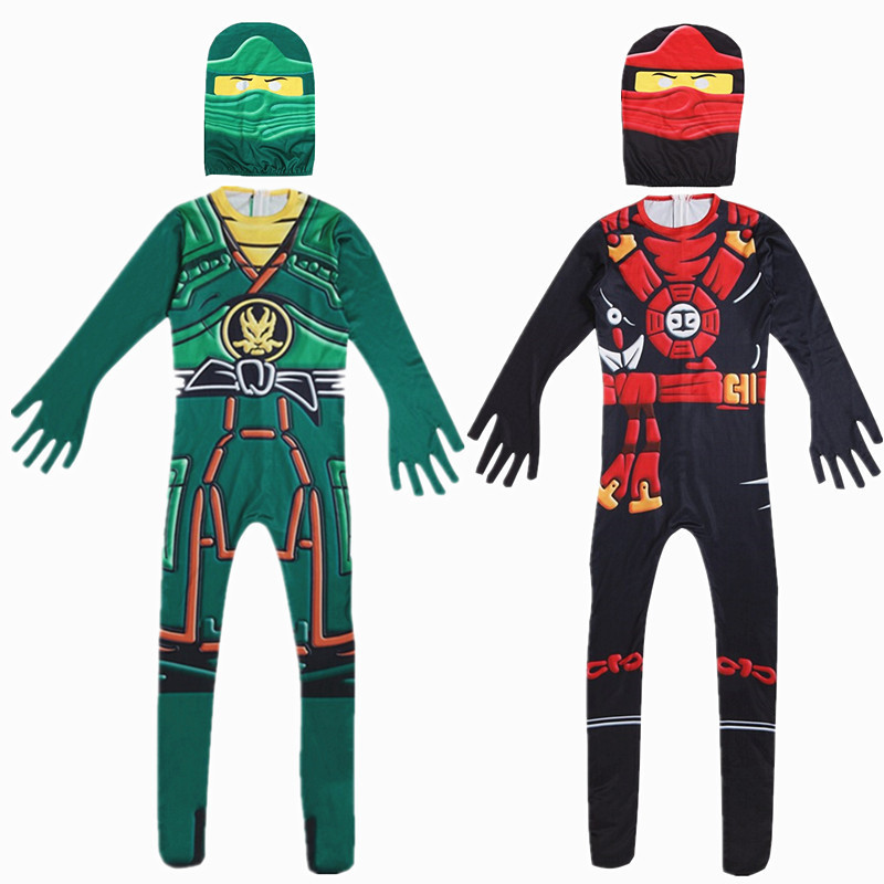 (Red 110) Ninja Kids Jumpsuits Superhero Halloween Costumes Samurai Knight Cosplay Anime Carnival Masquerade Mask Zentai Boys Girls Christmas Party Dress Up