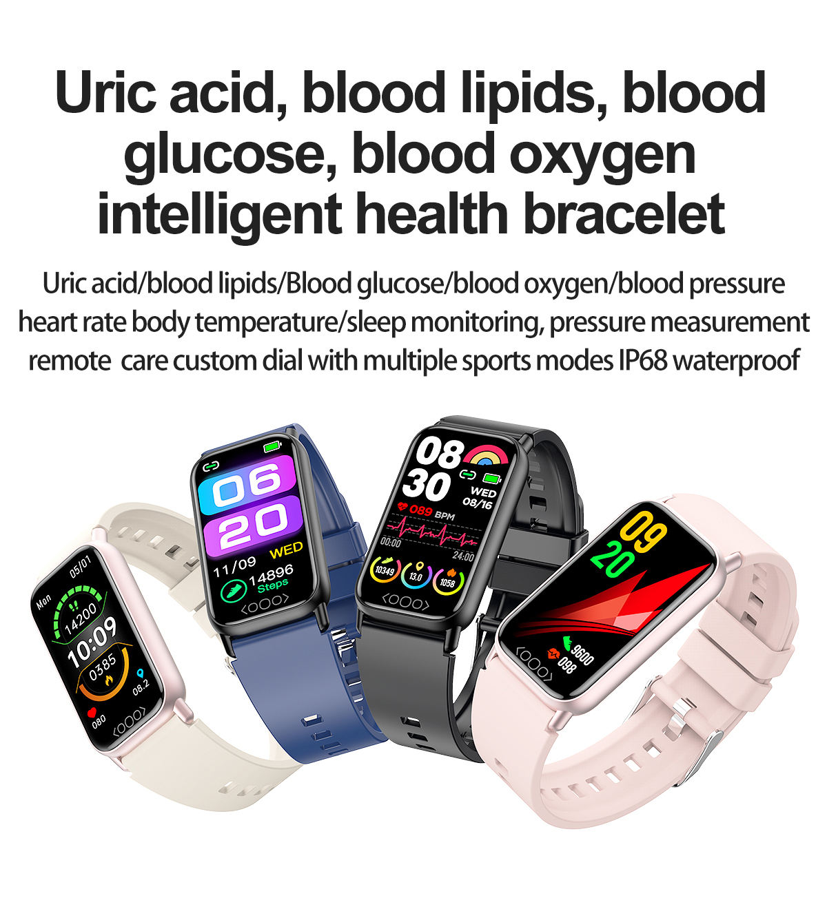 (Black) Smart Watch for Men 1.47 Inch Blood Glucose Heart Rate Blood Pressure Monitor Smartwatch Women Bracelet for Android iOS