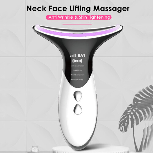 EMS Micro Current Color Light Temperature Sensing Neck Guide Neck Guard High Frequency Vibration Ion Facial Beauty Instrument