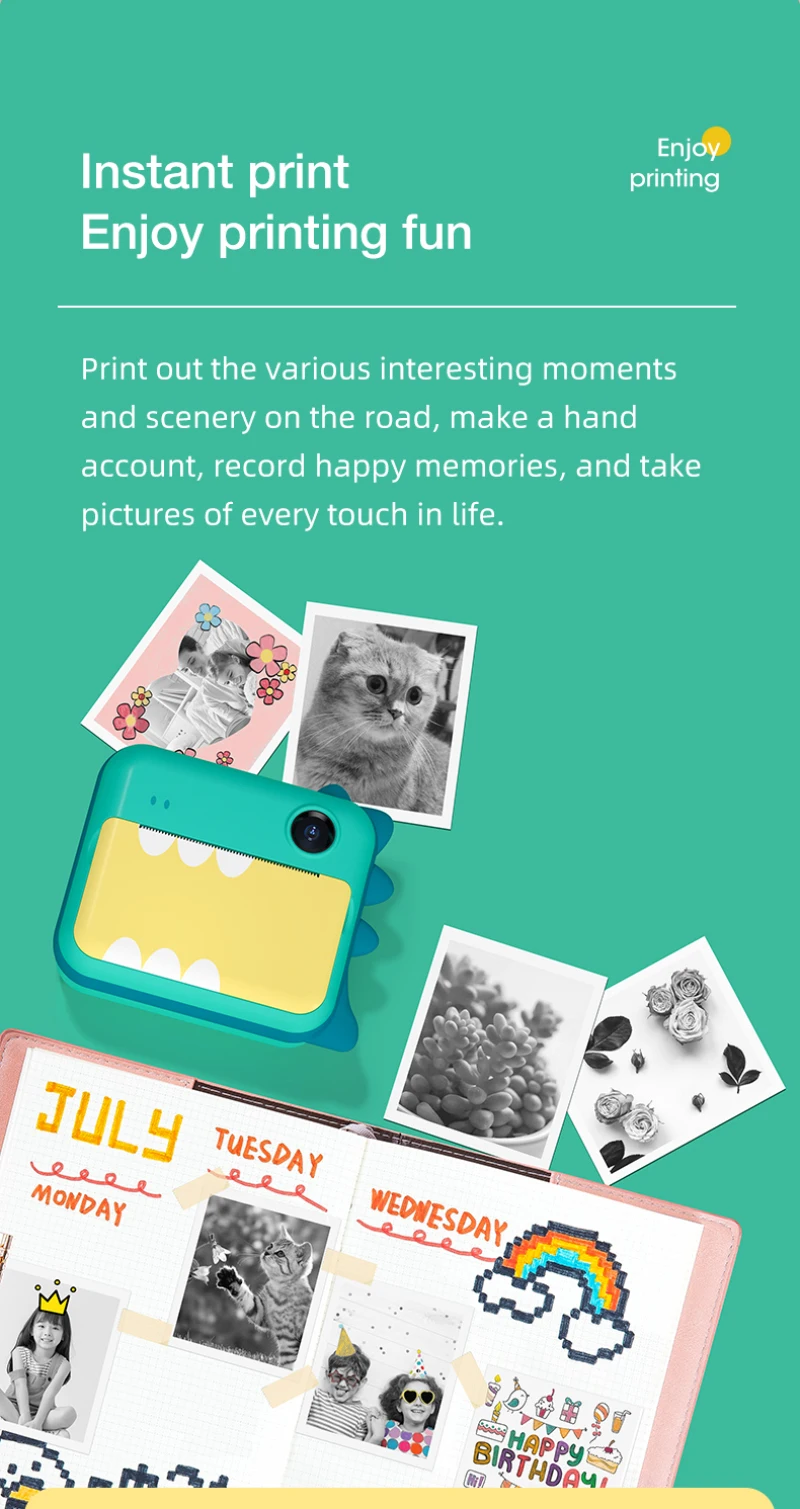Mini Photo Printer Kids Print Camera 1080P HD Video Photo Camera Toywith 32GB Card and Printing Paper Digital Camera