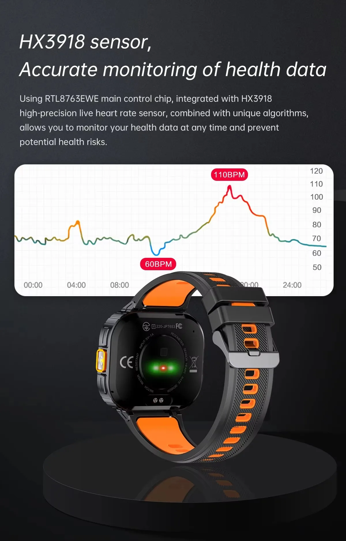(Black) Smart Watch Heart Rate Blood Oxygen Sleep Monitor 2 inch Ultra Large Screen LED Light Flashlight BT Calling Men Outdoor Sports Fitness Tracker Smartwatch