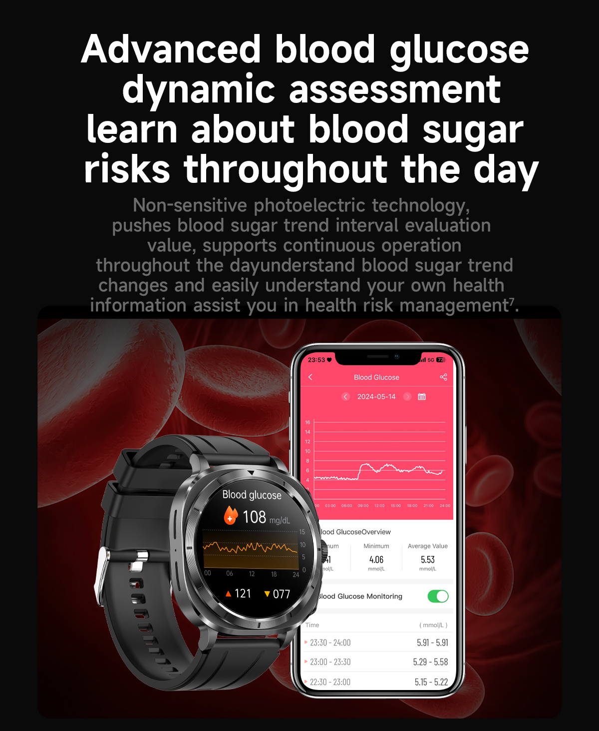 (Black Steel) Smart Watch ECG PPG Blood Sugar Health Monitoring Bluetooth Call Outdoor Sports Fitness Tracker Women Men Smartwatch for Samsung IOS