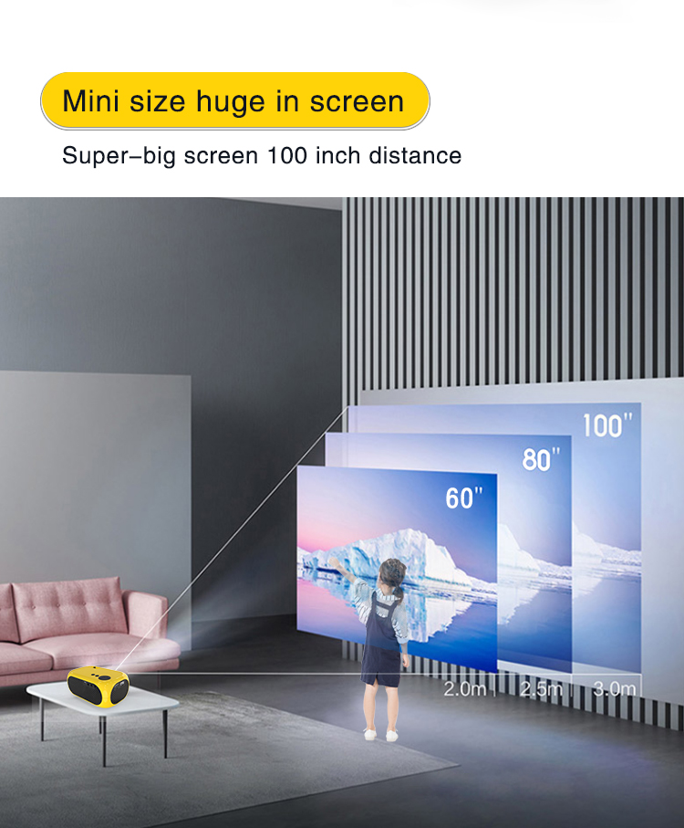 (Yellow Basic Version) MINI 4K Portable Projector Home Theater Portable HD 3D 1080P Home Cinema LED Video Game Laser Beam Projector Smart TV Box Through Port