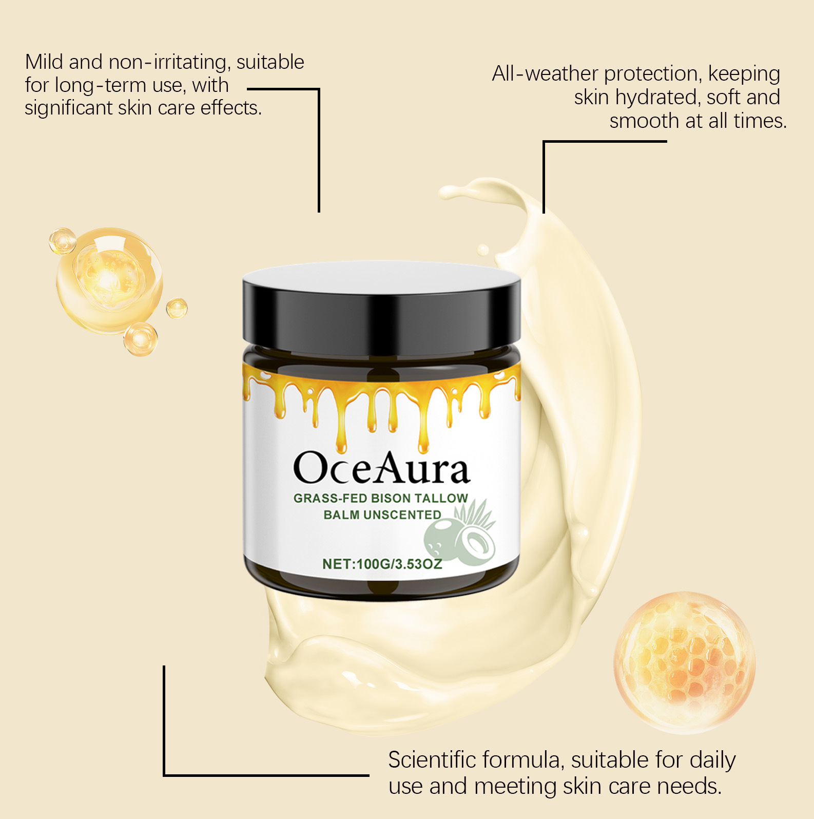 (1pc) Tallow Balm Skin Care Cream Hydrated Massage Cream Skin Moisturizer Deep Nourishment Mild Improve Gloss Efficiently Locks In Water Festival Gifts 100g