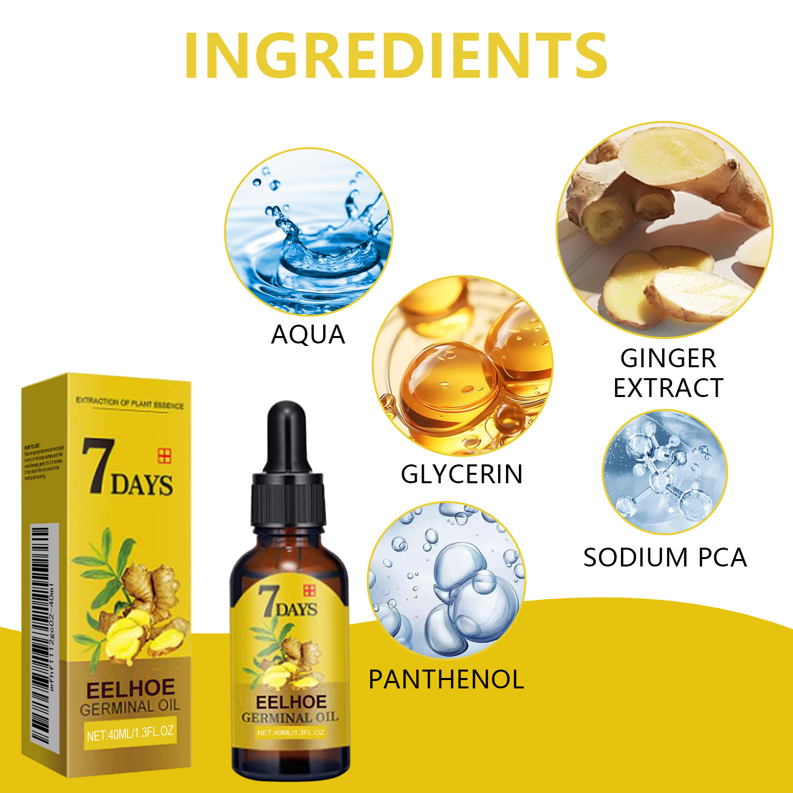 7 Days Fast Ginger Hair Growth Serum Anti-loss Hair Regrowth Products Repair Nourish Damaged Hairs Scalp Care Oil For Women Men ﻿