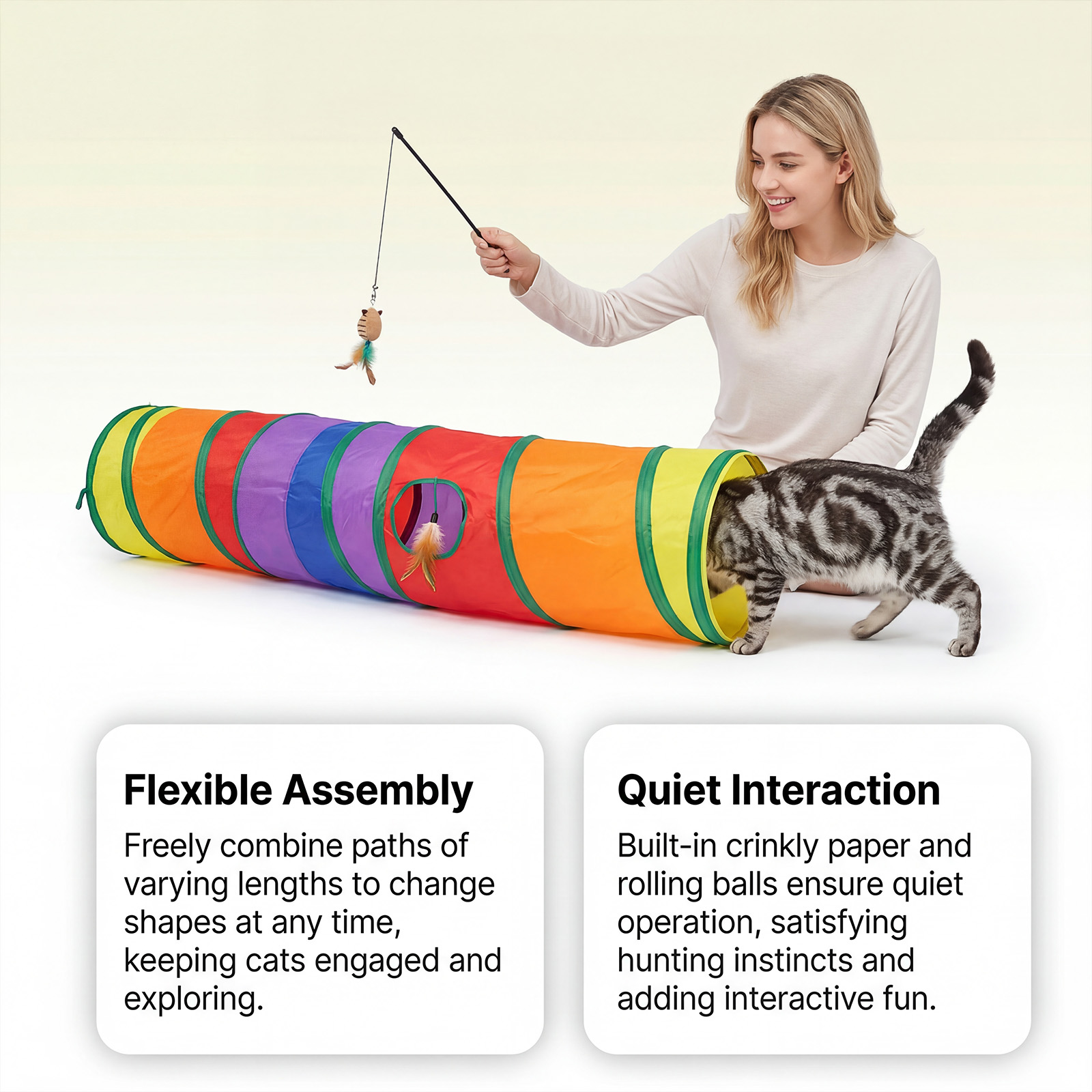 (L) Cat Tunnel Pet Tube Collapsible Play Toy Indoor Outdoor Kitty Puppy Toys for Puzzle Exercising Training ﻿