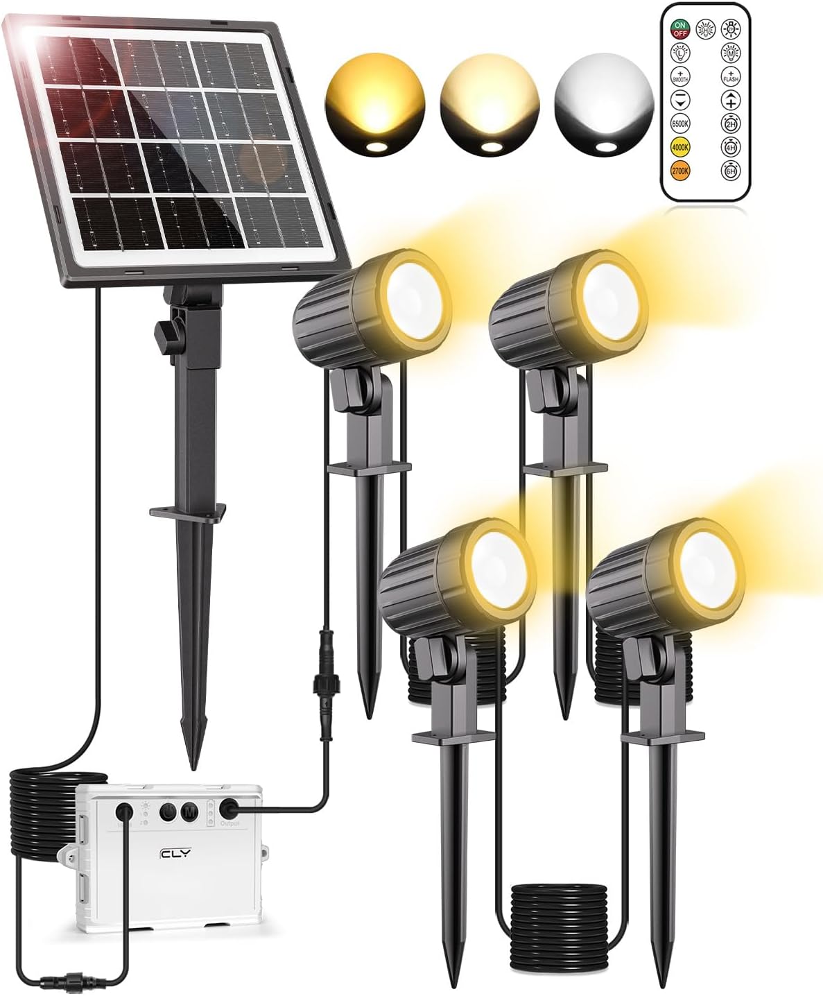 (3 in 1) Solar Spotlights Outdoor Garden Solar Landscape Garden Spotlights IP66 Waterproof Solar Powered Garden Floodlights Spike Lights 2700K/4000K/6500K 