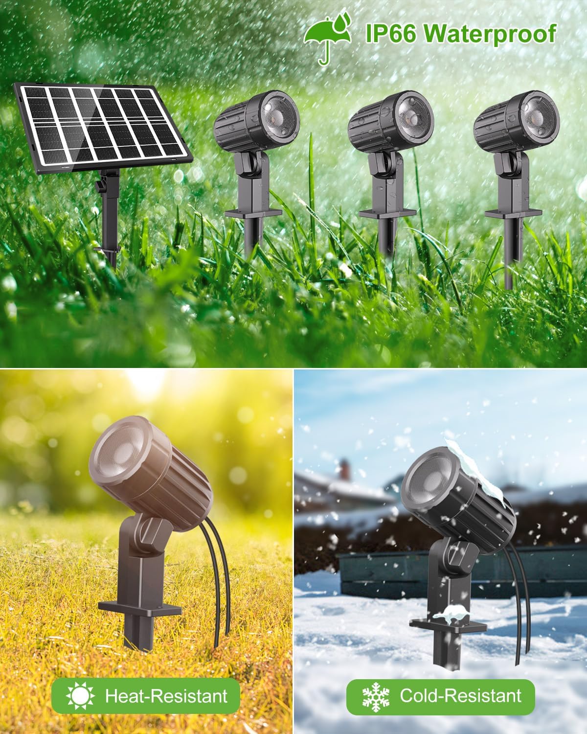 (3 in 1) Solar Spotlights Outdoor Garden Solar Landscape Garden Spotlights IP66 Waterproof Solar Powered Garden Floodlights Spike Lights 2700K/4000K/6500K 