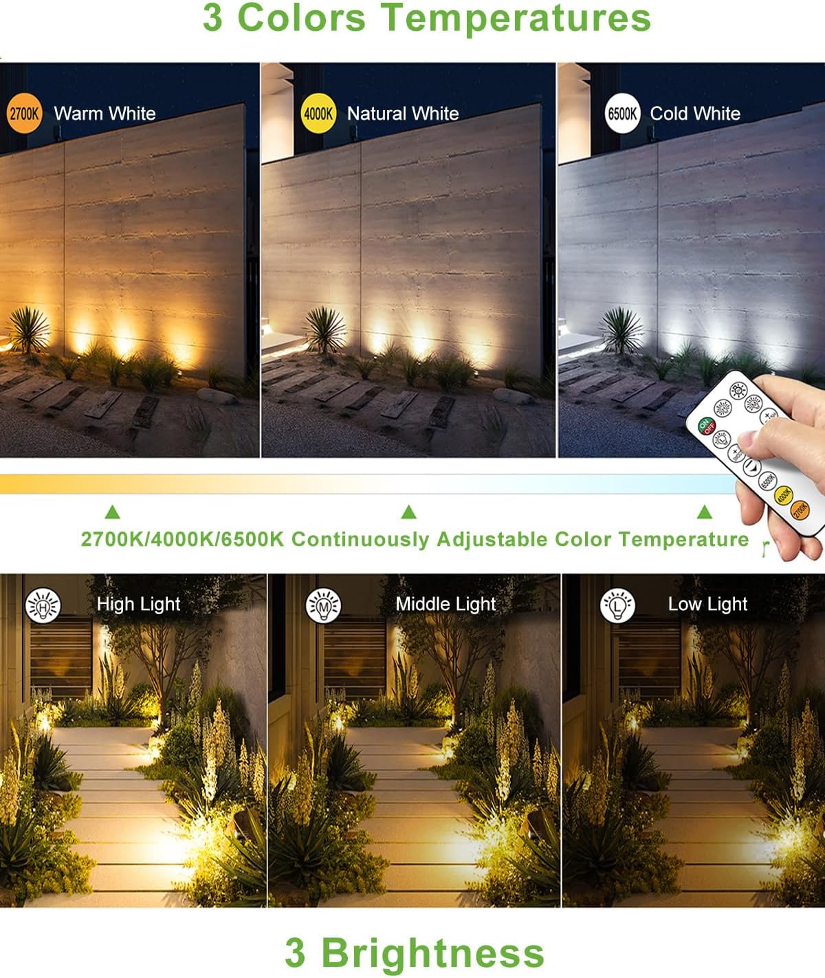 (3 in 1) Solar Spotlights Outdoor Garden Solar Landscape Garden Spotlights IP66 Waterproof Solar Powered Garden Floodlights Spike Lights 2700K/4000K/6500K 