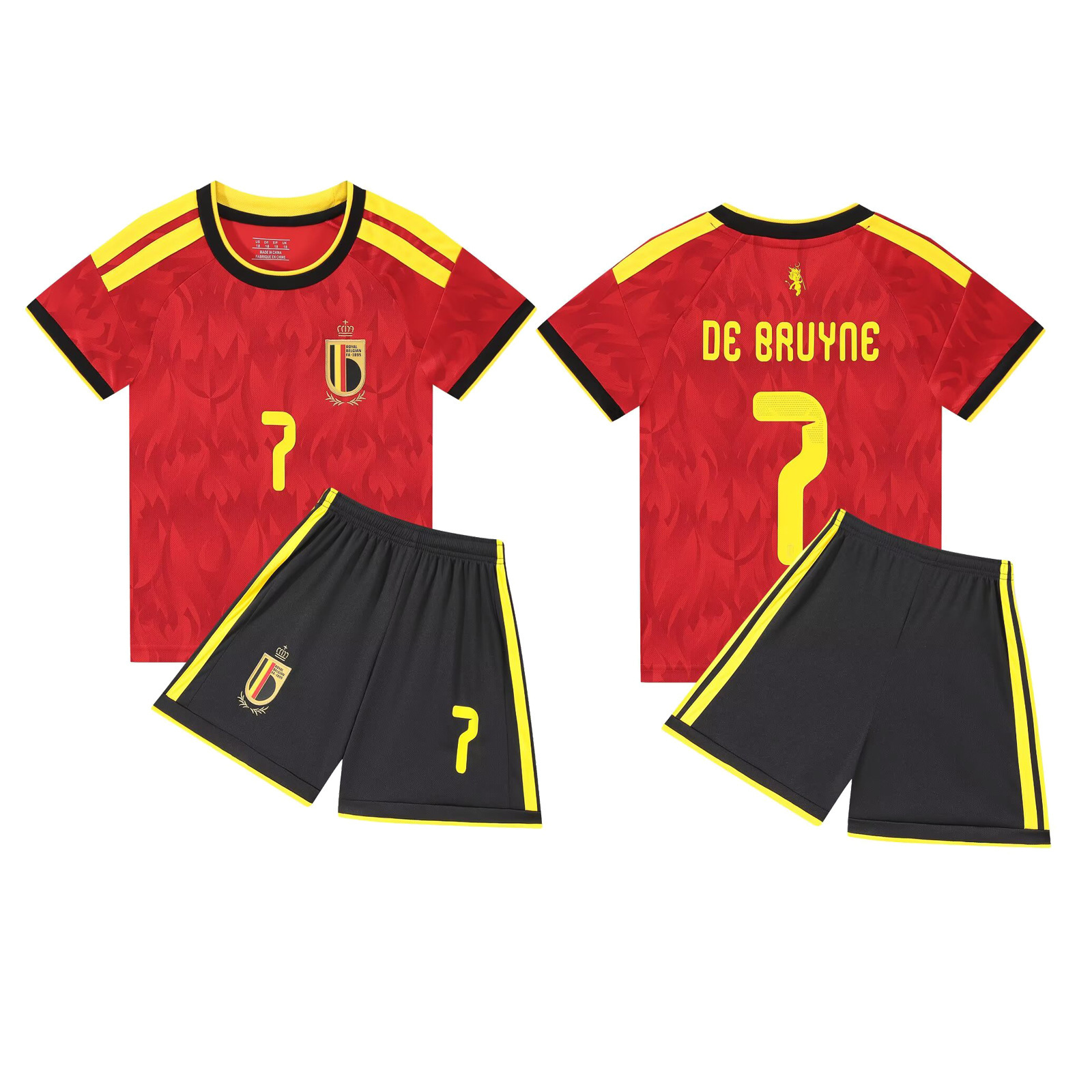 (Kid 18) Football Kits for Kids Soccer Shirt with No.9 De Bruyne 2026 World Cup Belgium Home Training Jerseys Shirts Shorts and Socks Set Gifts for Boys