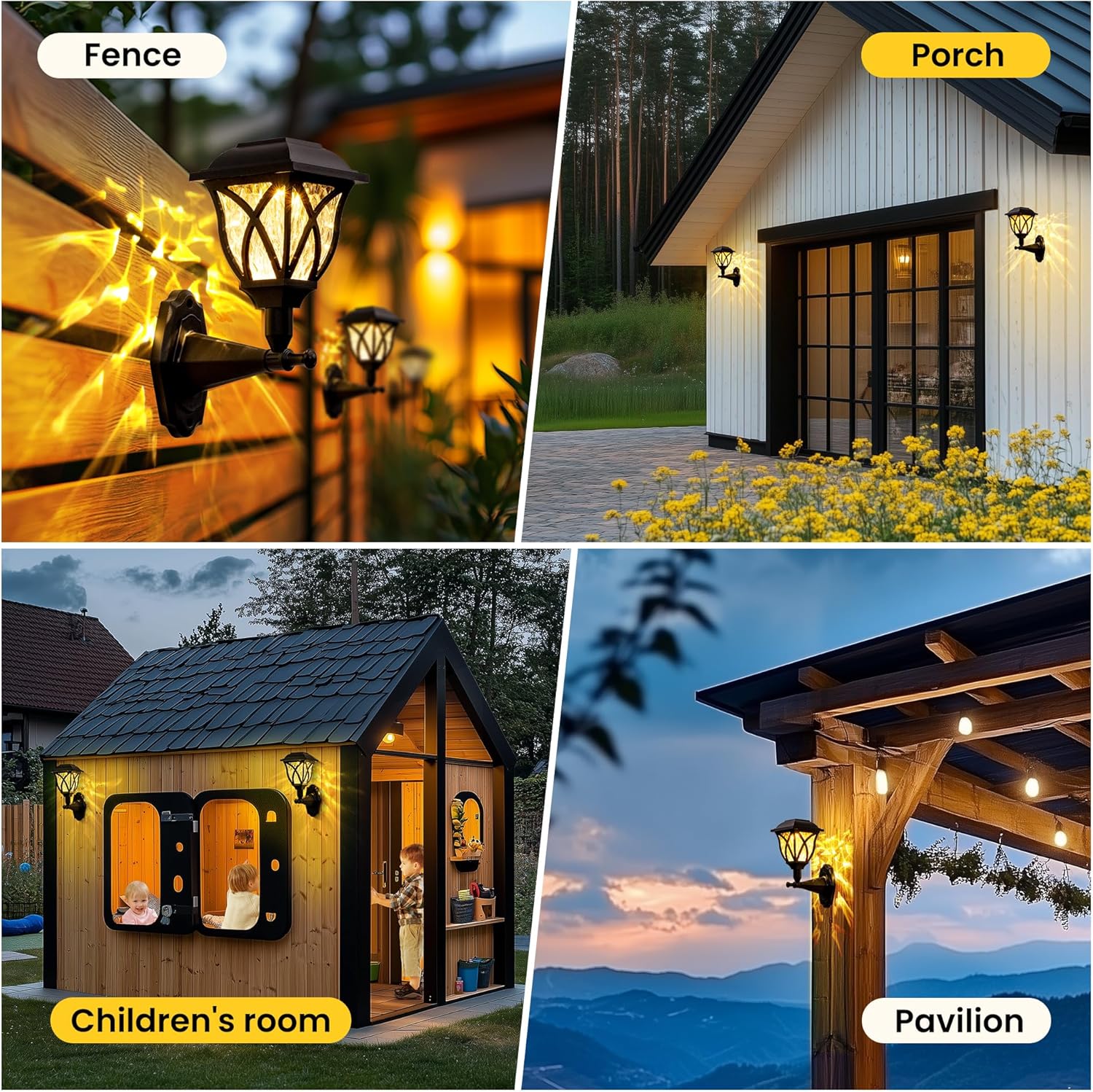 (4 pcs) Solar Lights Outdoor Garden Solar Powered Outdoor Wall Lights Waterproof Solar Fence Lights Decoration for Patio Garage Shed Yard Deck Warm White