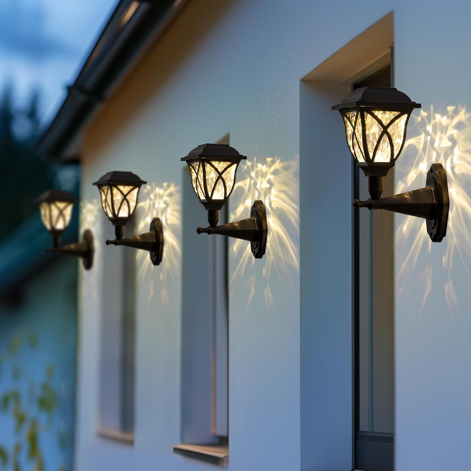 (4 pcs) Solar Lights Outdoor Garden Solar Powered Outdoor Wall Lights Waterproof Solar Fence Lights Decoration for Patio Garage Shed Yard Deck Warm White