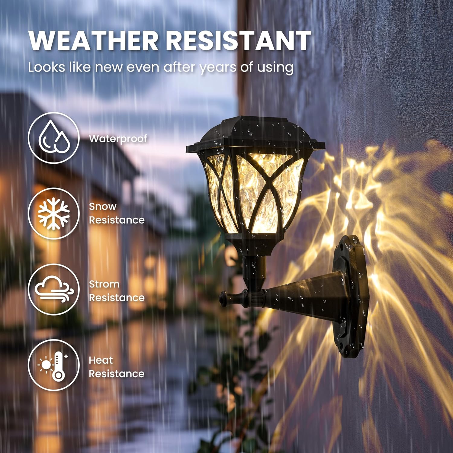 (4 pcs) Solar Lights Outdoor Garden Solar Powered Outdoor Wall Lights Waterproof Solar Fence Lights Decoration for Patio Garage Shed Yard Deck Warm White