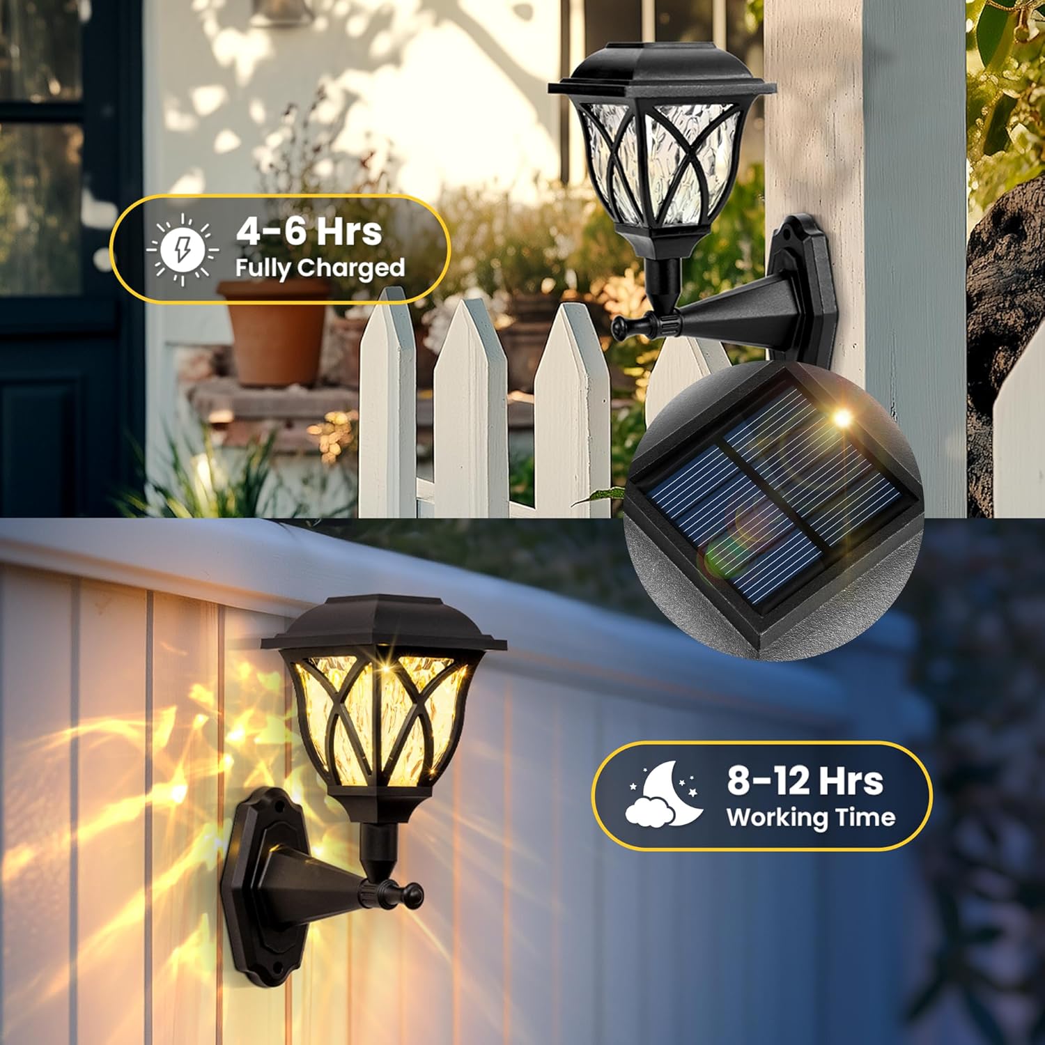(4 pcs) Solar Lights Outdoor Garden Solar Powered Outdoor Wall Lights Waterproof Solar Fence Lights Decoration for Patio Garage Shed Yard Deck Warm White