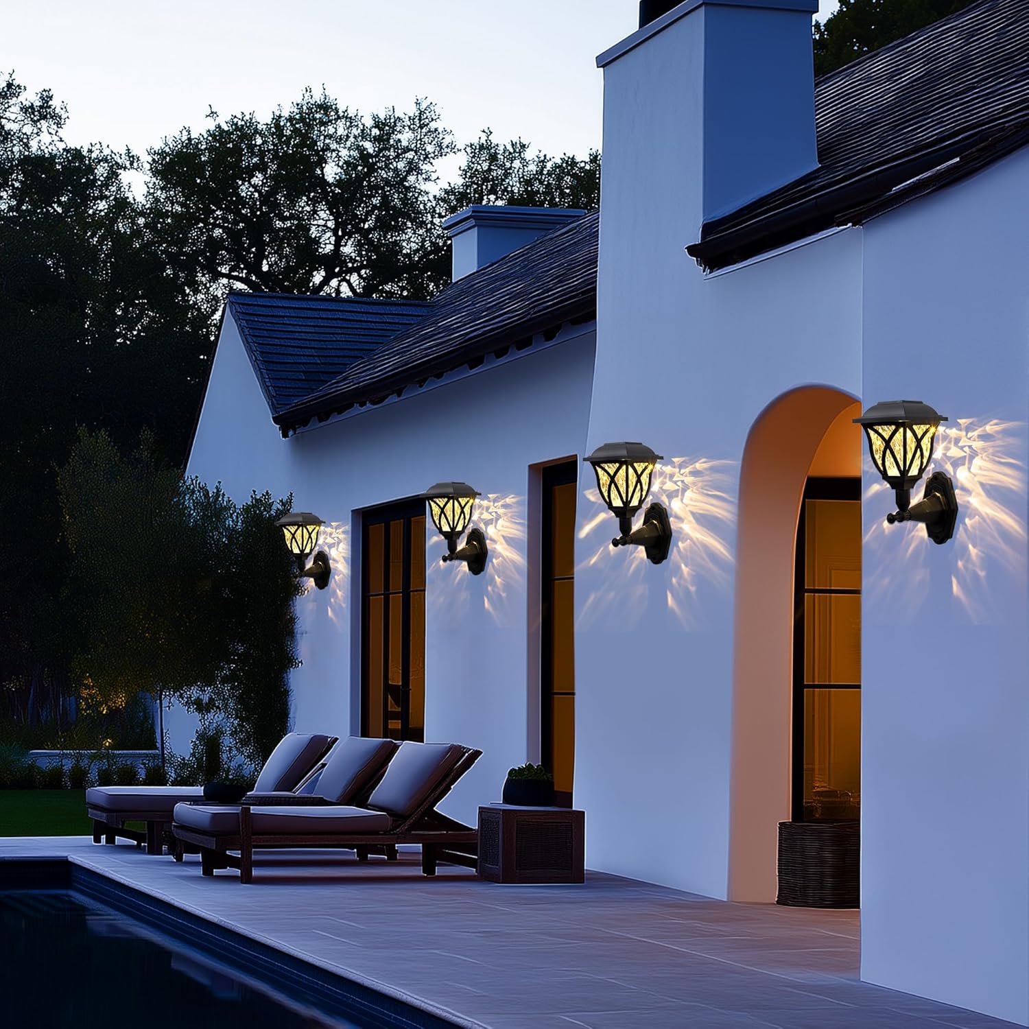 (4 pcs) Solar Lights Outdoor Garden Solar Powered Outdoor Wall Lights Waterproof Solar Fence Lights Decoration for Patio Garage Shed Yard Deck Warm White