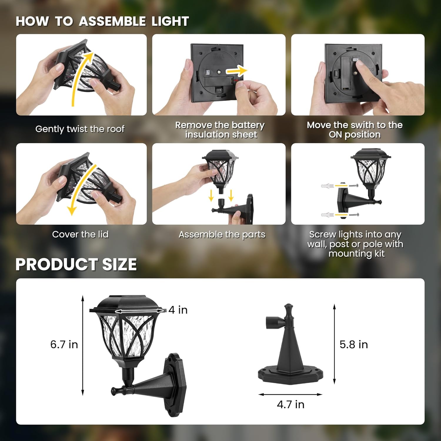 (4 pcs) Solar Lights Outdoor Garden Solar Powered Outdoor Wall Lights Waterproof Solar Fence Lights Decoration for Patio Garage Shed Yard Deck Warm White