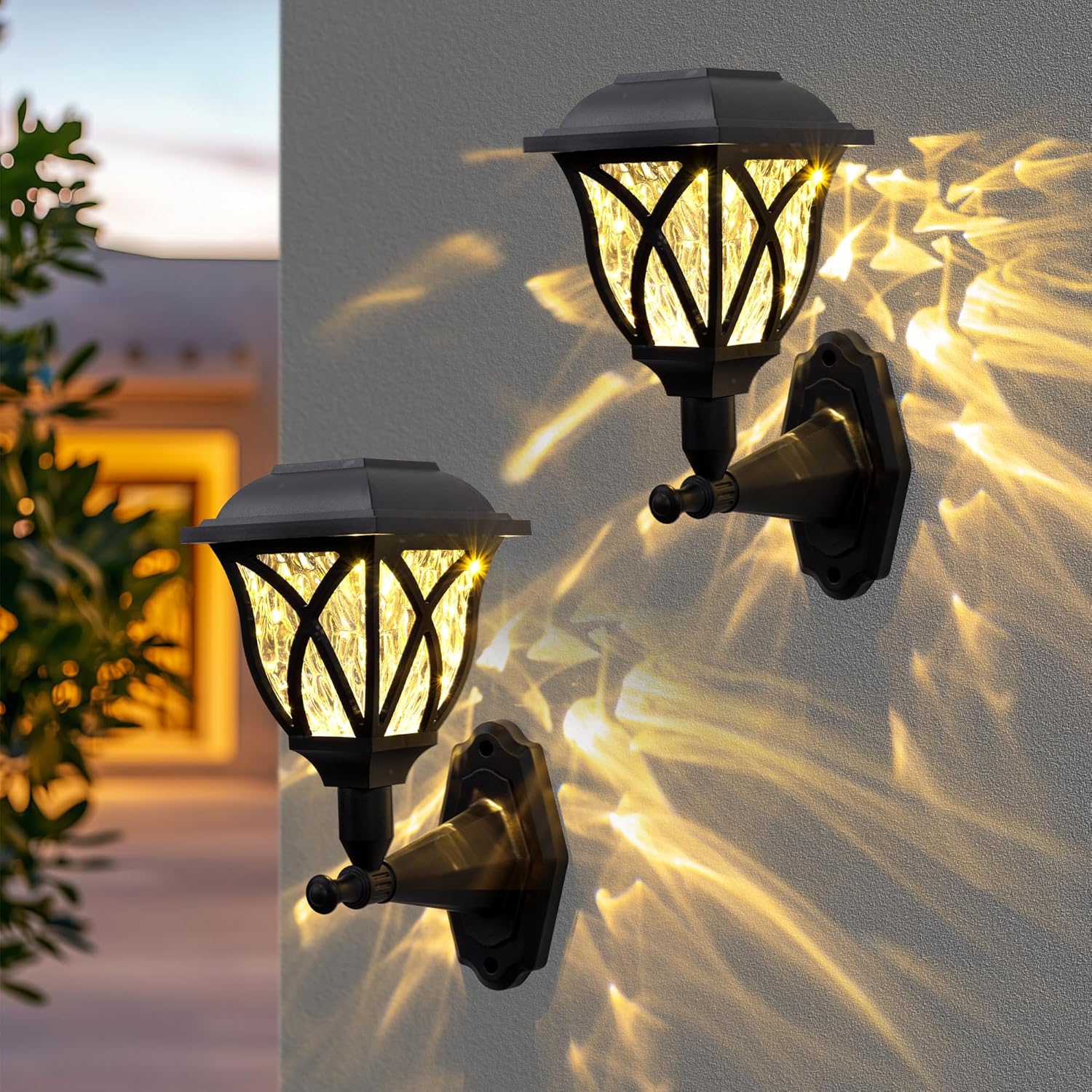 (4 pcs) Solar Lights Outdoor Garden Solar Powered Outdoor Wall Lights Waterproof Solar Fence Lights Decoration for Patio Garage Shed Yard Deck Warm White