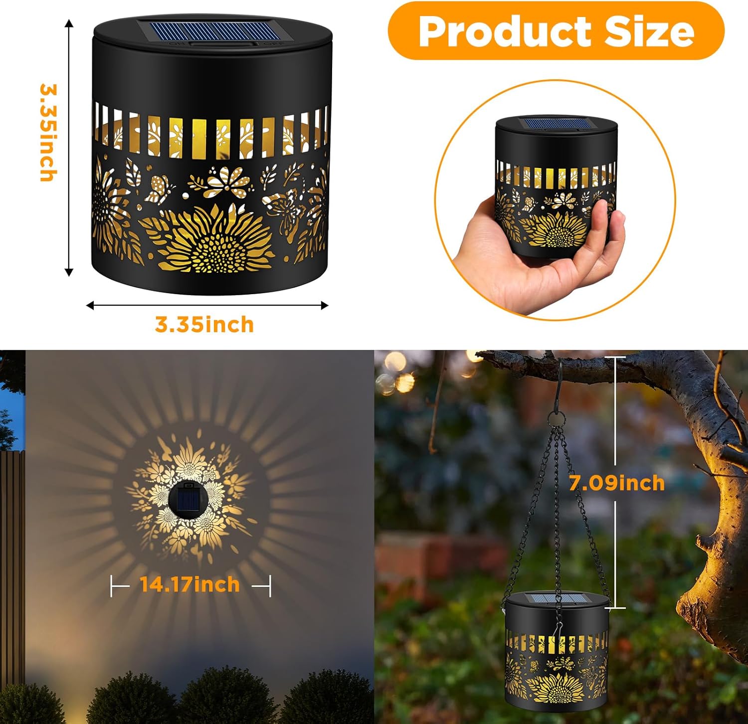 2 Pack Solar Lantern Wall Lights Sunflower Pattern Warm White Outdoor Fence Lights Auto On Off Waterproof Garden Light 3 Installation Solar Lantern Outdoor for 
