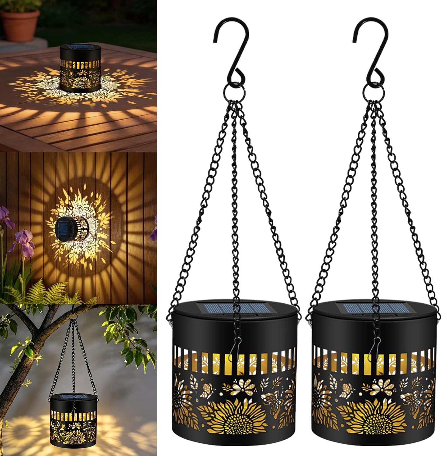 2 Pack Solar Lantern Wall Lights Sunflower Pattern Warm White Outdoor Fence Lights Auto On Off Waterproof Garden Light 3 Installation Solar Lantern Outdoor for 