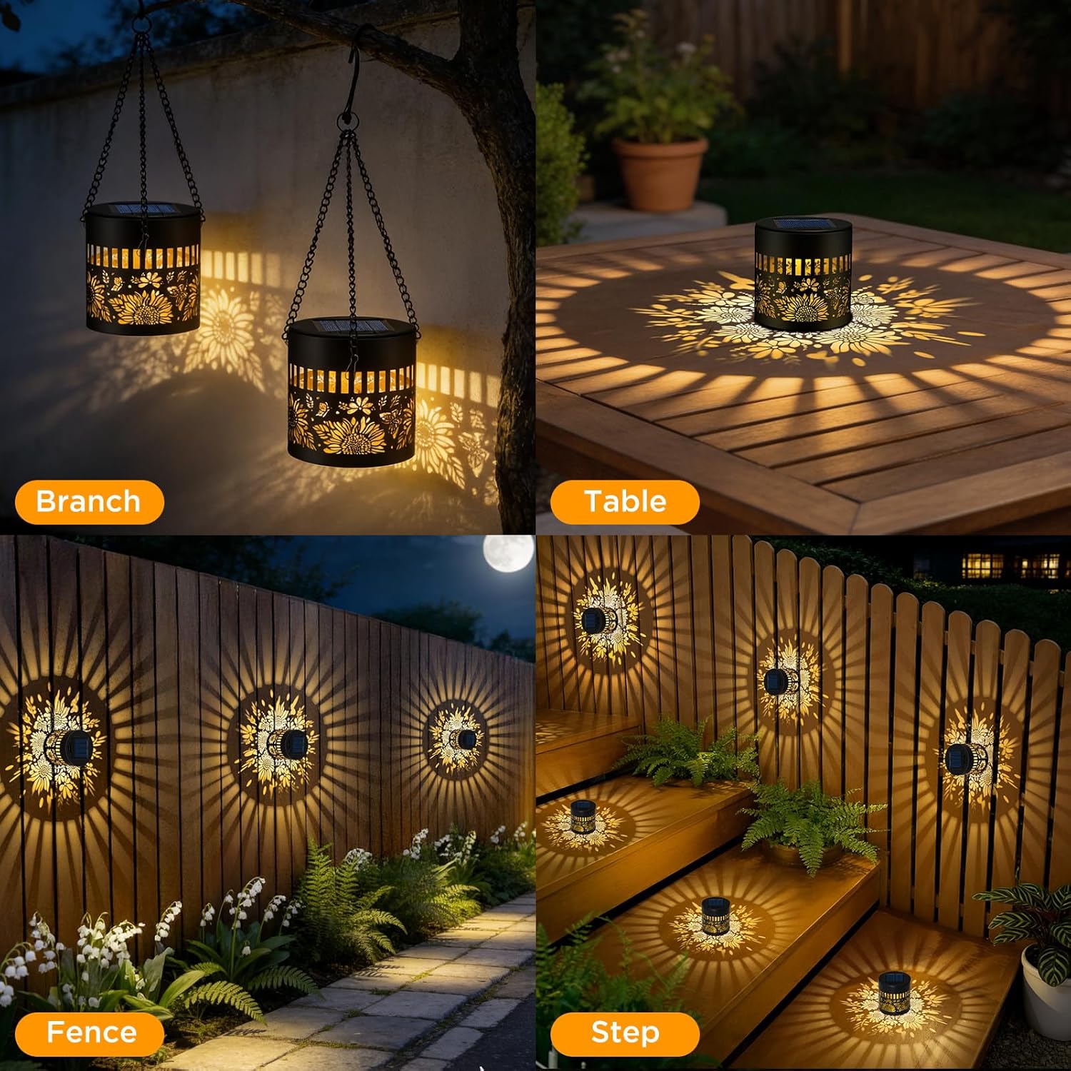 2 Pack Solar Lantern Wall Lights Sunflower Pattern Warm White Outdoor Fence Lights Auto On Off Waterproof Garden Light 3 Installation Solar Lantern Outdoor for 