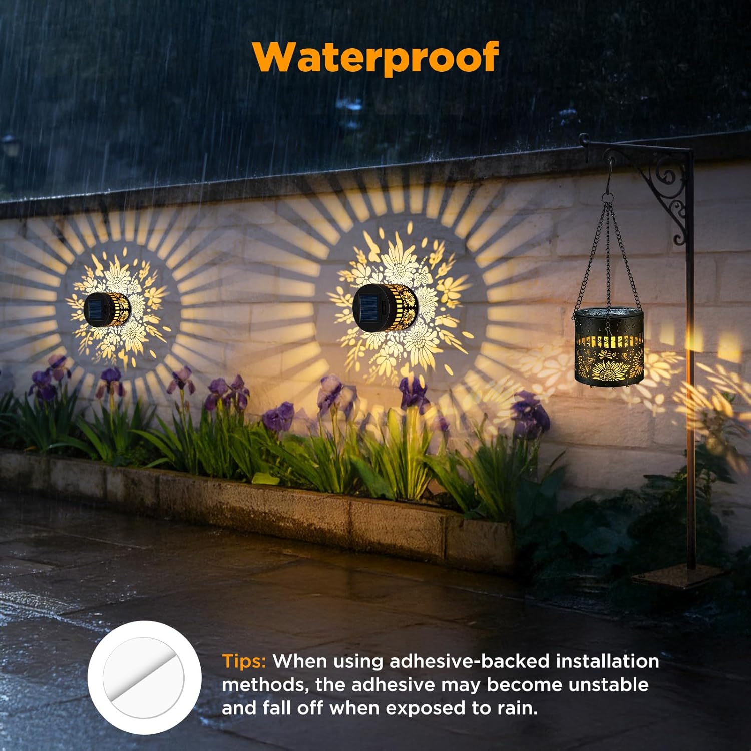 2 Pack Solar Lantern Wall Lights Sunflower Pattern Warm White Outdoor Fence Lights Auto On Off Waterproof Garden Light 3 Installation Solar Lantern Outdoor for 