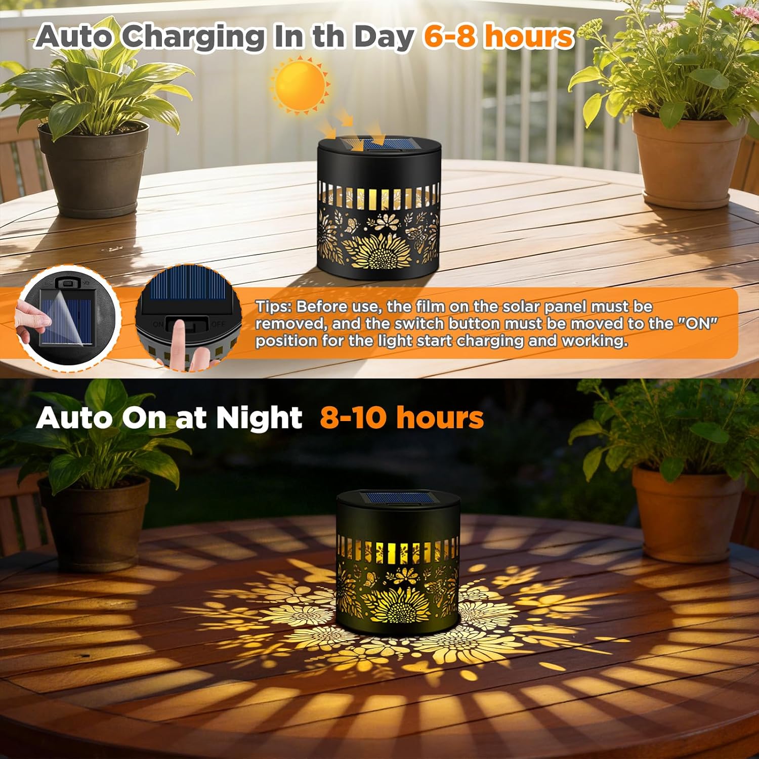 2 Pack Solar Lantern Wall Lights Sunflower Pattern Warm White Outdoor Fence Lights Auto On Off Waterproof Garden Light 3 Installation Solar Lantern Outdoor for 